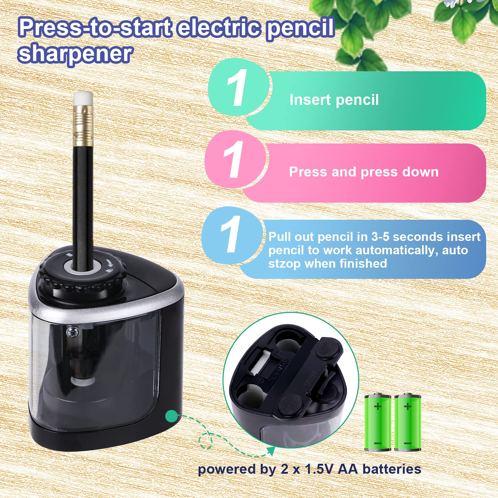 Climberty Electric Sharpener for Pencil, Pencil Sharpener with Durable Blade to Fast Sharpen, Battery Operated, Automatic Sharpener for No.2/Colored Pencils(6-8mm), Without Battery (Black)
