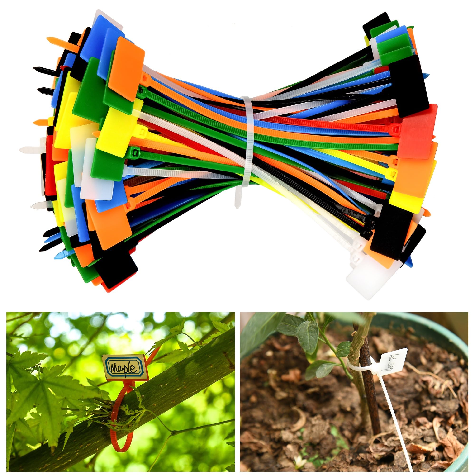 HASTHIP 250Pcs Gardening Plant Ties with Writable Name Tag 5.9 Inches Plant Ties Reuseable Nylon Cable Ties Utility Adjustable Plant Ties, with Label Stickers & Pen
