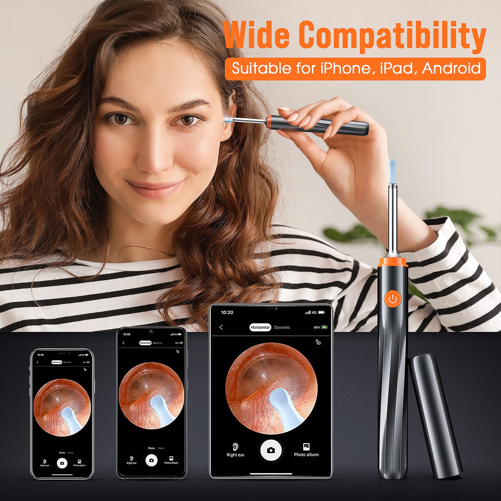 HANNEA Ear Wax Remover Tool Kit Camera with 6 Ear Spoons Ear Cleaner Tool Wireless HD Otoscope 1080P 4mm Ear Wax Cleaner Machine Led Light EarCameraforCleaning Spade Ear Cleaner Camera for IOS & Android