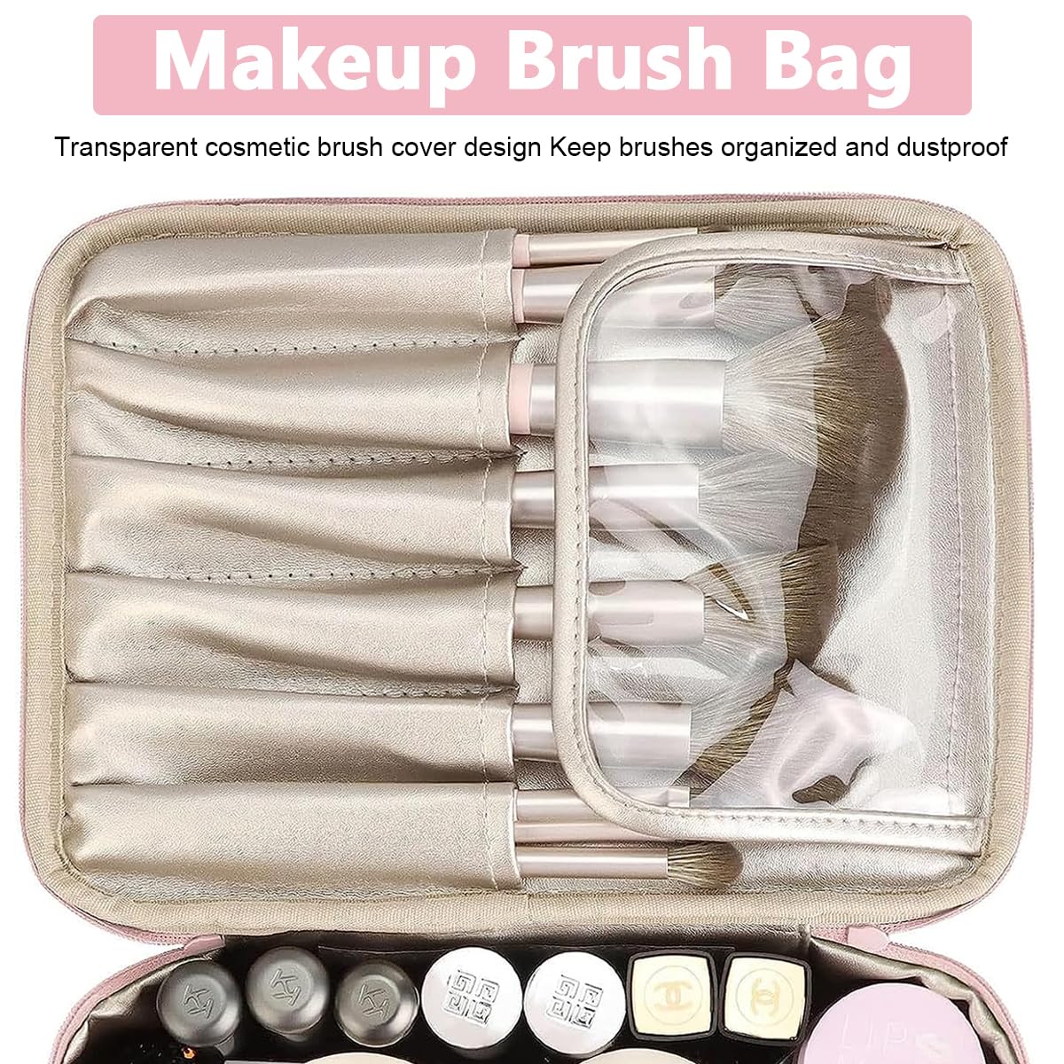 MAYCREATE Cosmetic Organizer Bag for women, Capacity Travel Makeup Pouch for Women Toiletry Bag for Girls Traveling With Handle and Divider, Pink