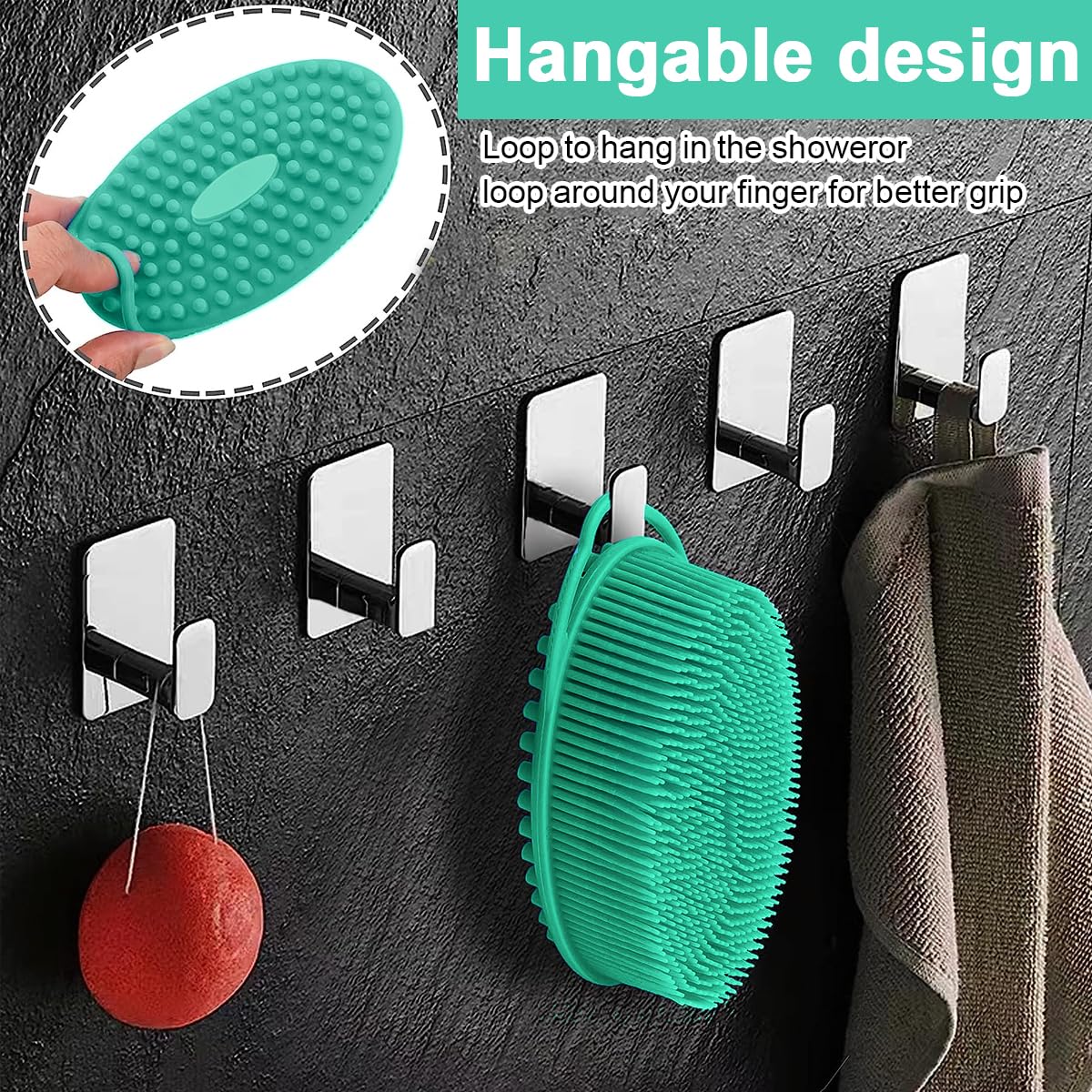 MAYCREATE Exfoliating Silicone Body Scrubber, Soft Exfoliating Body Bath Shower Scrubber Loofah Brush for Sensitive Kids Women Men All Kinds of Skin, Green