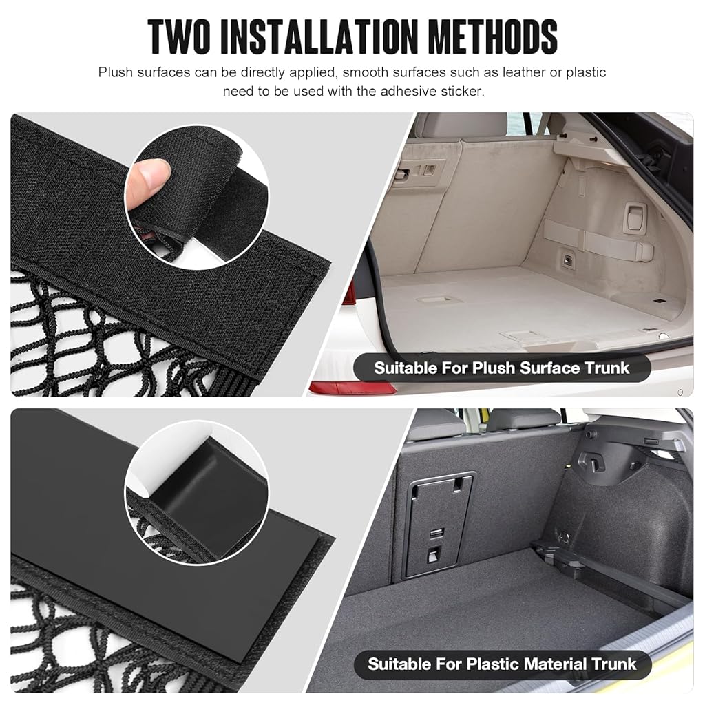 HASTHIP® 2PCS Car Storage Net Bag with Tape Stickers, Adhesive Mesh Pocket Net String Pouch Bag, Stretchable RV Storager Netting, Wall Sticker Organizer Pouch Bags for Home Storage-Black