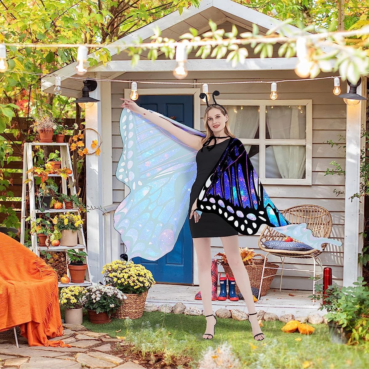PATPAT Colorful Butterfly Wings Adult Butterfly Wings Cape for Girls Butterfly Costume with Butterfly Antenna Headband & Lace Mask Butterfly Wings Costume for Party, Halloween, Party Dress Up