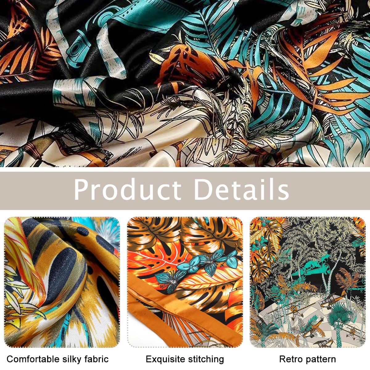 PALAY Women Neck Scarf 35 Inches Square Silk Scarf Luxury Silk-touch Head Scarf Neck Scarf Elegant Floral Square Scarf Head Wrap Hair Wrap Fashion Women Scarf Gift for Women