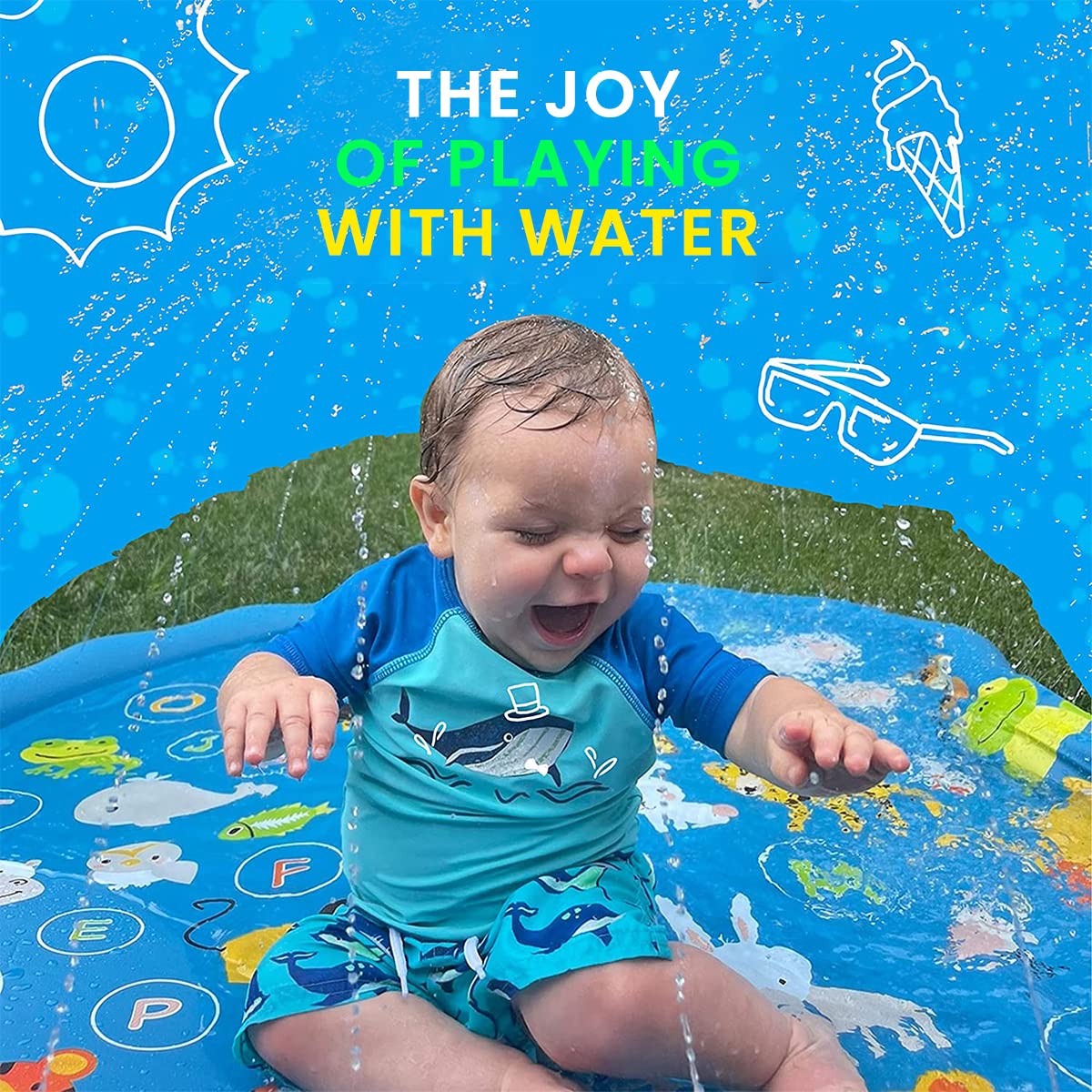 Proberos 66.9'' Kids Splash Pad for Fun Water Splash Pad for Kids Summer Outdoor Toy Water Pad with Water Inlet Nozzle Water Toy in Garden, Yard, Lawn