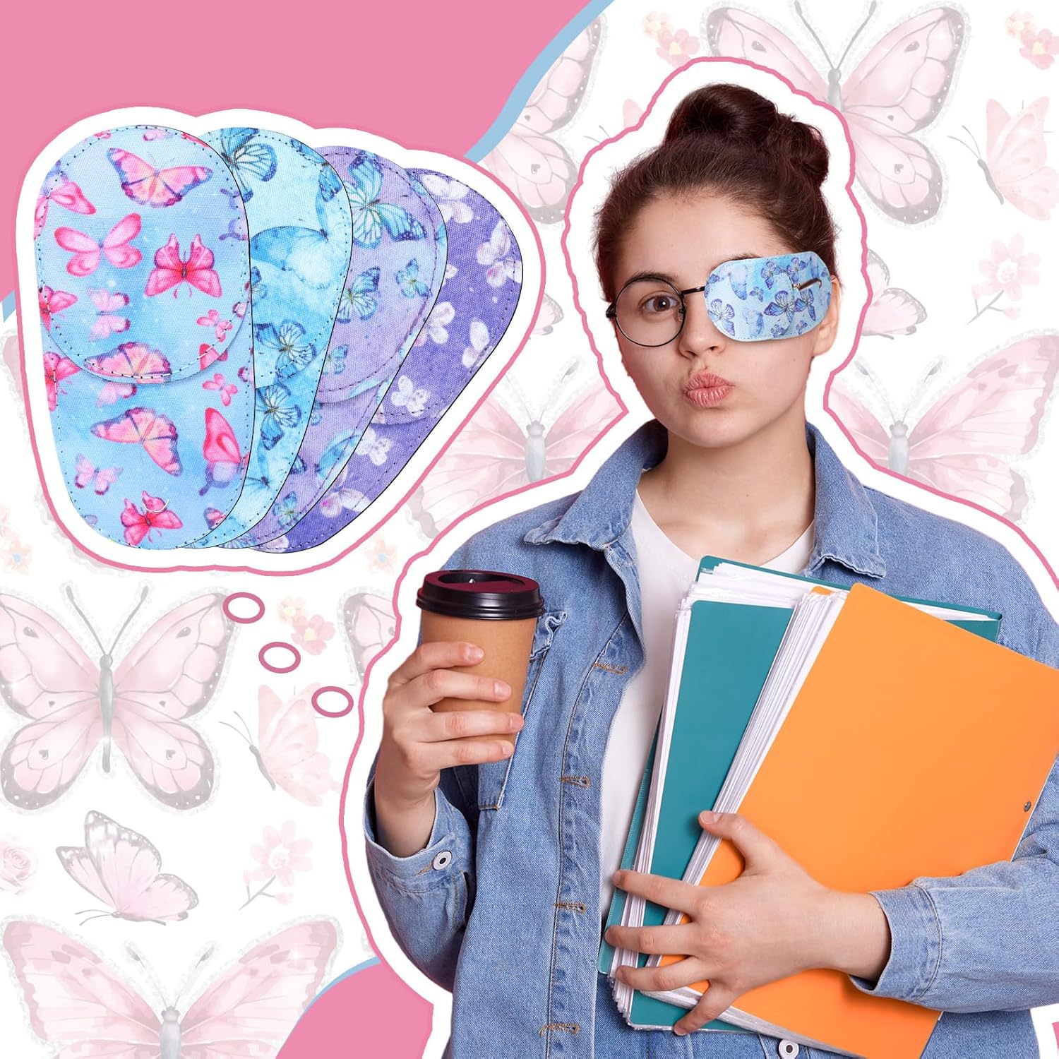 HANNEA® 24PCS Single Lens Cover for Kids Lens Patches for Vision Correction Cartoon Unicorn Lazy Eye for Eyeglasses Slide-in Removable