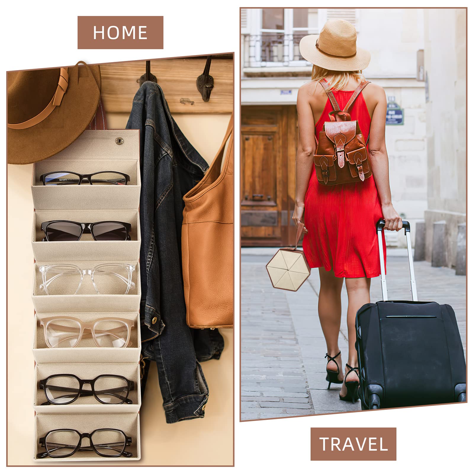 PALAY 6 Slot Sunglasses Organizer Box Men Women Eyewear Holder Portable Folding Sunglasses Organizer Case Wall Hanging Glasses Holder Rack Sunglass Case Multiple Sunglasses Spectacle Case