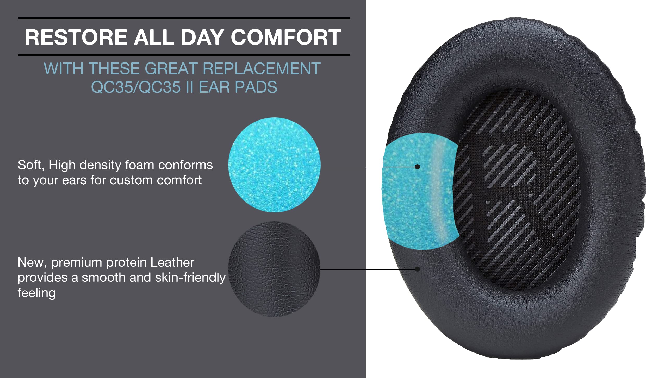 ZIBUYU Ear Pads Replacements Professional Ear Pads Cushions Replacement for Bose Quiet Comfort 35 (Bose QC35) and Quiet Comfort 35 II (Bose QC35 II) Over Ear Headphone Cushion Pad (Black) - 1 Pair