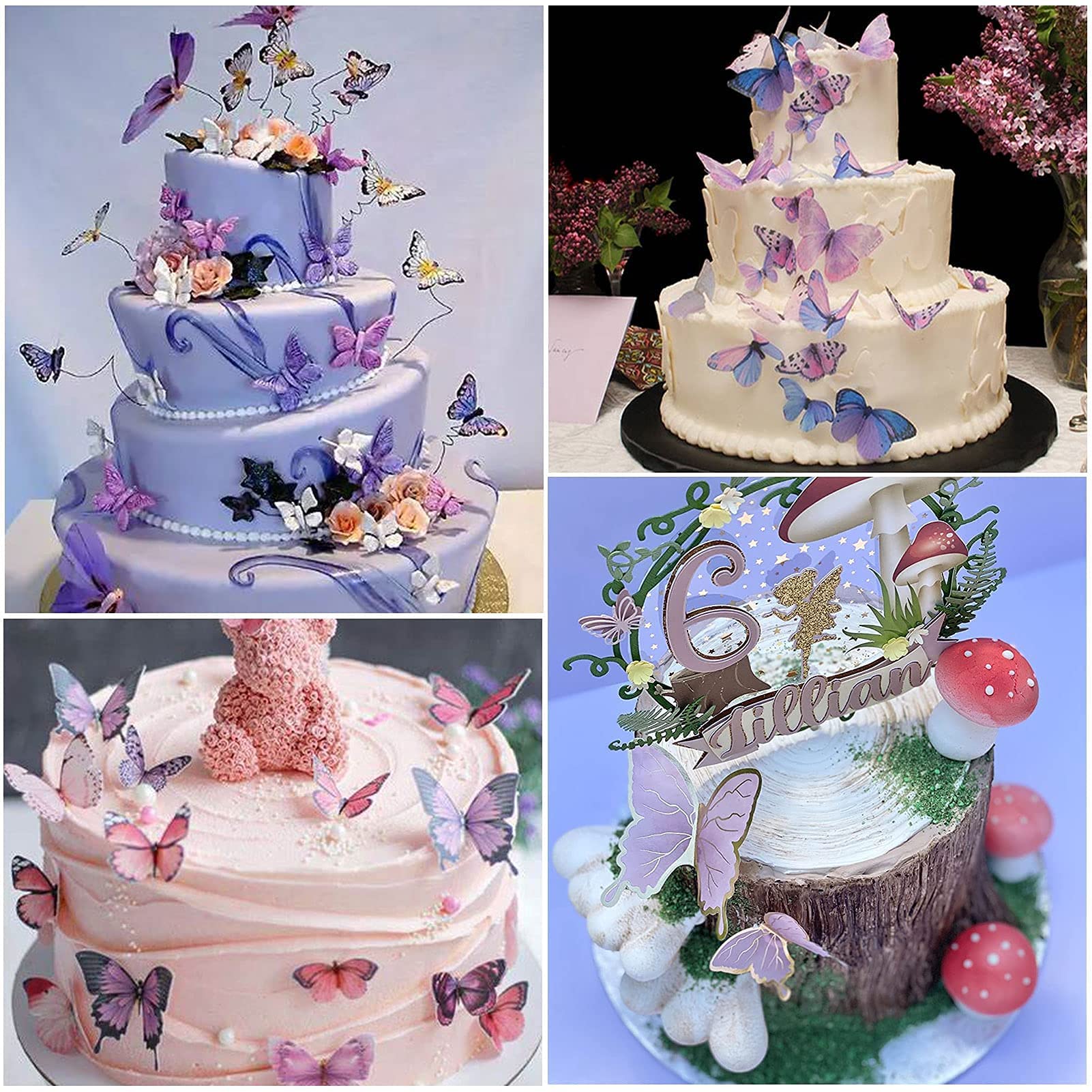 HASTHIP 56Pcs Set Butterfly Cake Decorations with Happy Birthday Cake Toppers for Girls Birthday, Party Decor Cute Cake Decoration Items (Purple)