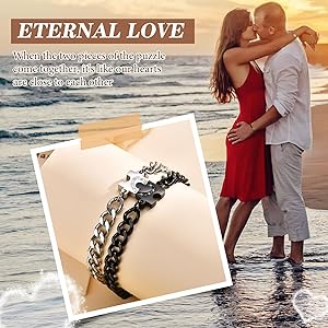 SANNIDHI® Matching Bracelets for Couples Long Distance Relationship Gifts Stainless Steel His & Hers Couple Bracelet With Puzzle-Heart Design for Anniversary, Birthday, Engagement