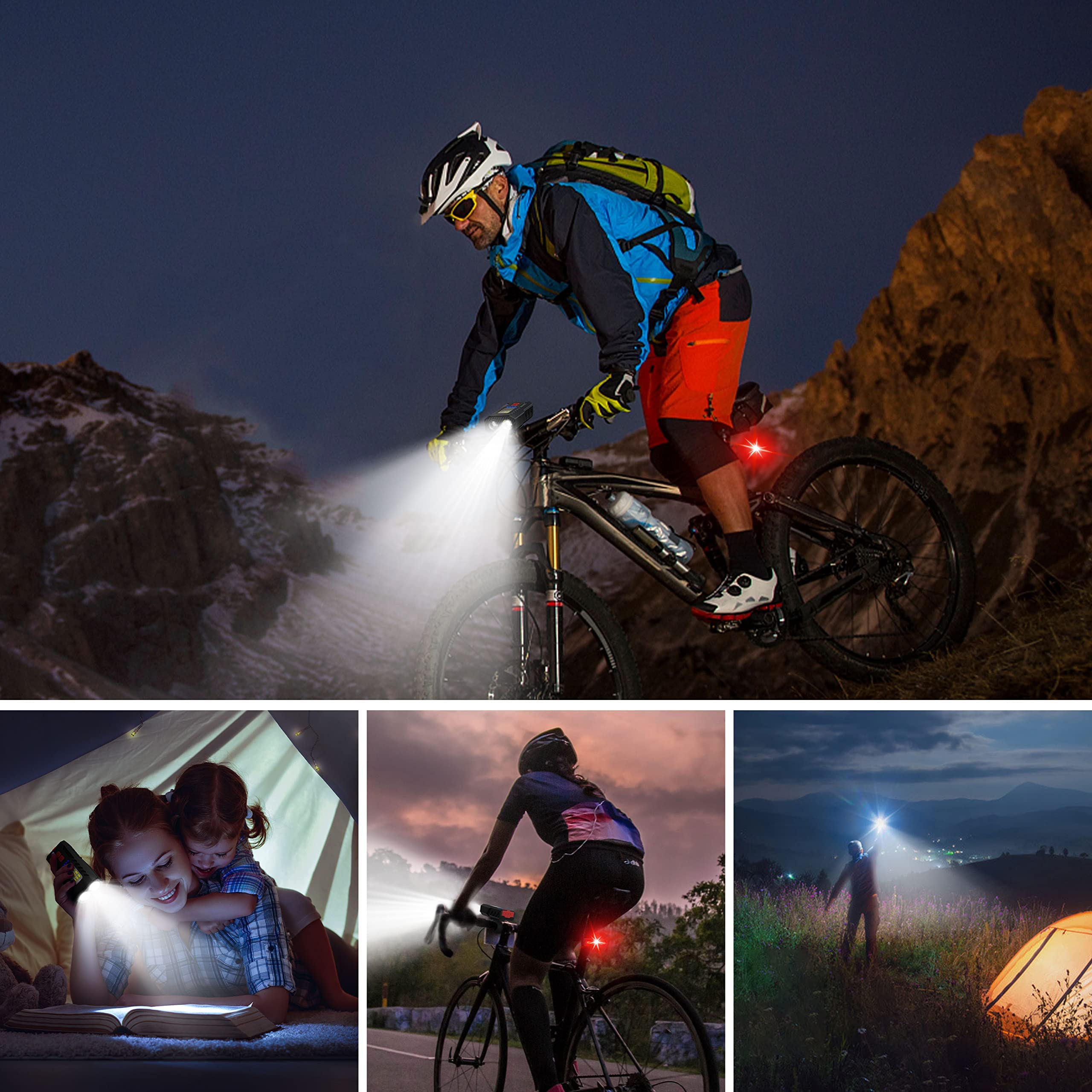 Proberos 800LM Cycle Light Set, Rechargeable Super Bicycle Lights, Runtime 8+ Hours, 6 Lighting Modes, Waterproof Bike Front Head Light and Back Tail Rear Light Reflectors for All Bike,Mountain