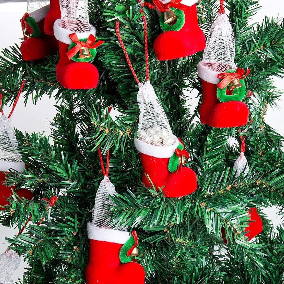 HASTHIP 12Pcs Christmas Santa Claus Boots Gift Bags Christmas Mini Santa Claus Desk Decor Creative Flocking Christmas Candy Bag Gift Packing Home Decor, 5x6cm