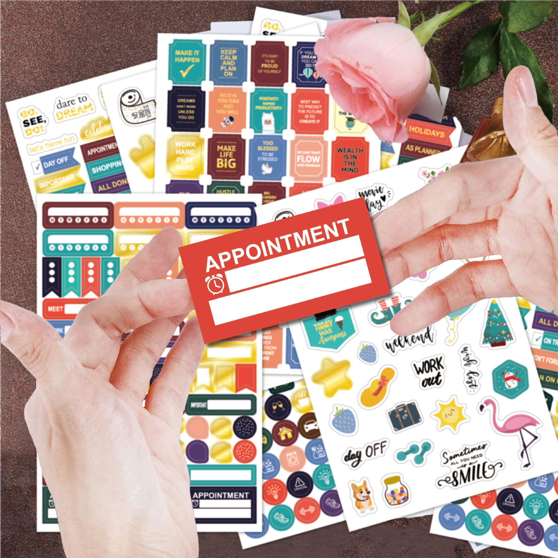HASTHIP 8 Sheets Label Planner Stickers - Colorful Yearly Monthly Set for Planners, Journals, and Calendars - 412Pcs Stickers - Great Value Pack for Educators, Homeschoolers, and Students