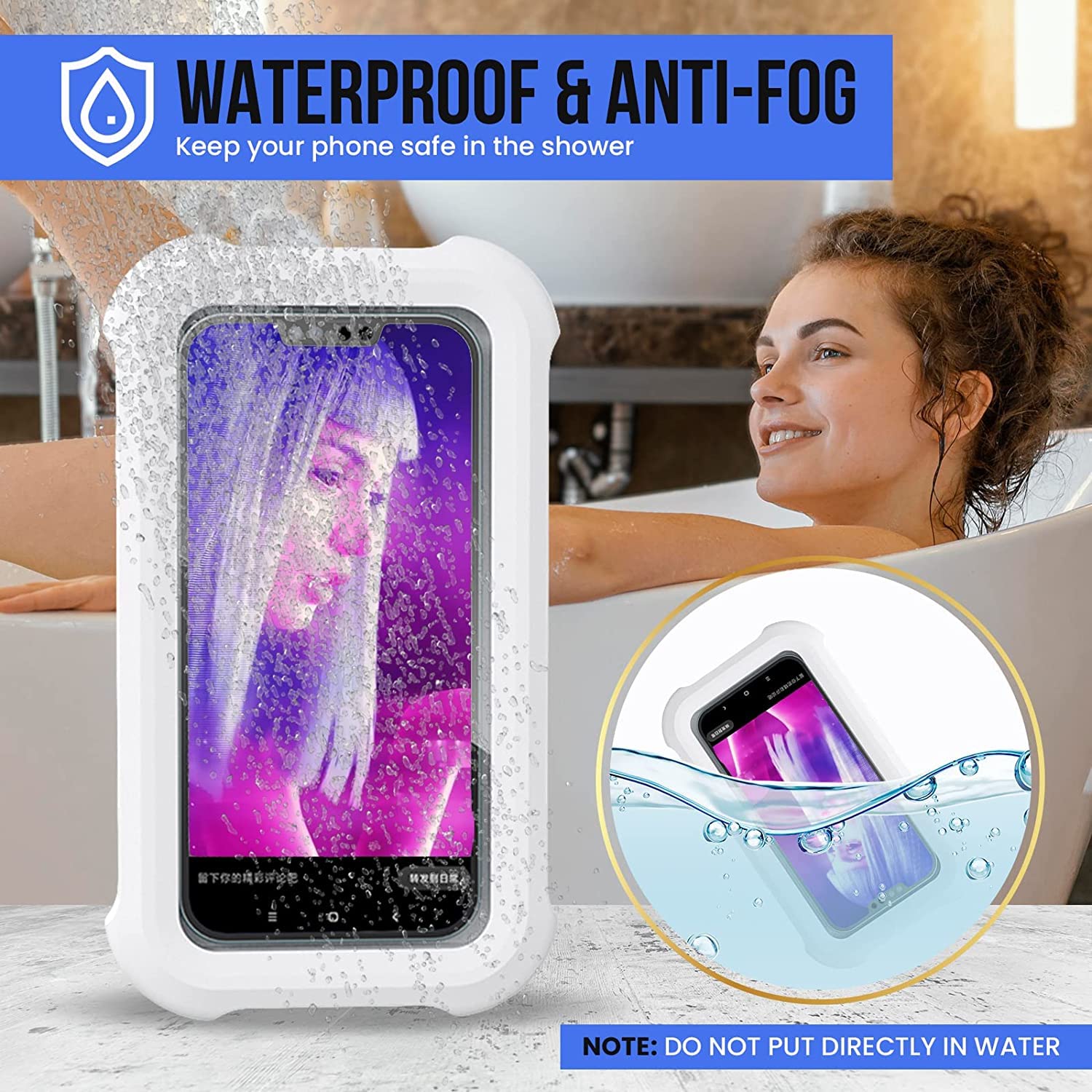 ZORBES Shower Phone Holder Waterproof, Anti-Fog Universal Phone Stand Case with HD Touch Screen and 480¡ãRotation Design, Bathroom Wall Mount Waterproof Pouch for iPhone 14 13 12 11 Pro Max XS XR