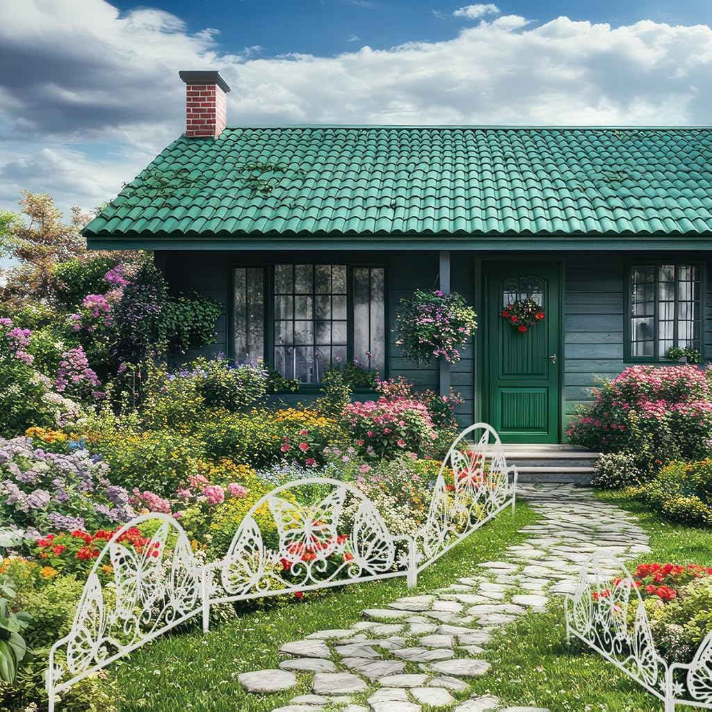 HASTHIP® Outdoor Garden Fence Border Edging Decorative Cut Out Butterfly Picket Panels Plastic Flower Fencing for Pathway Yard Lawn 8PCS