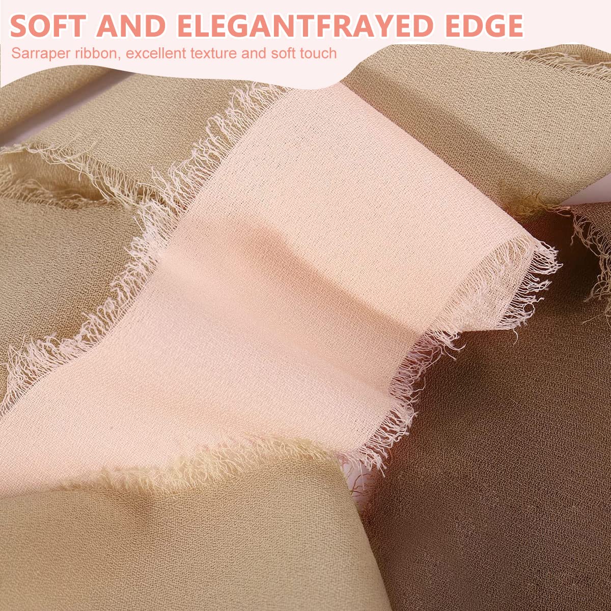 HASTHIP 3 Rolls Chiffon Ribbons Set Fringe Fabric Silk-Like Ribbons for Gifts Wrapping, Wedding Invitations, Party Decoration, Bridal Bouquets, DIY Crafts(1.5