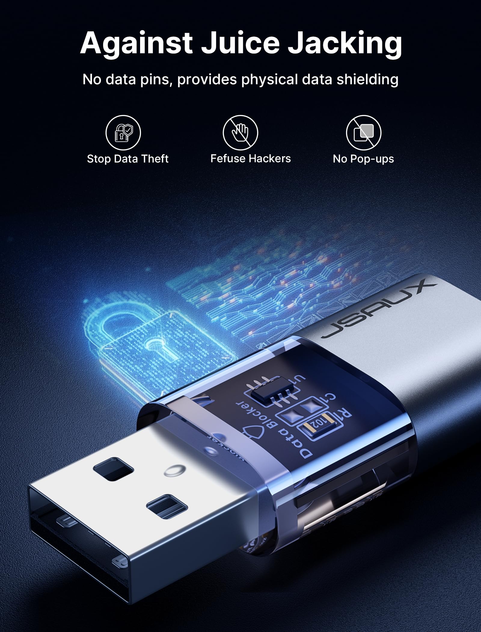 JSAUX USB Data Blocker & USB C Data Blocker (4-Pack), Transparent USB-A to USB-A & USB-C to USB-C Data Blocker Only for Charge, Protect Against Juice Jacking, Refuse Hacking Provide Safe