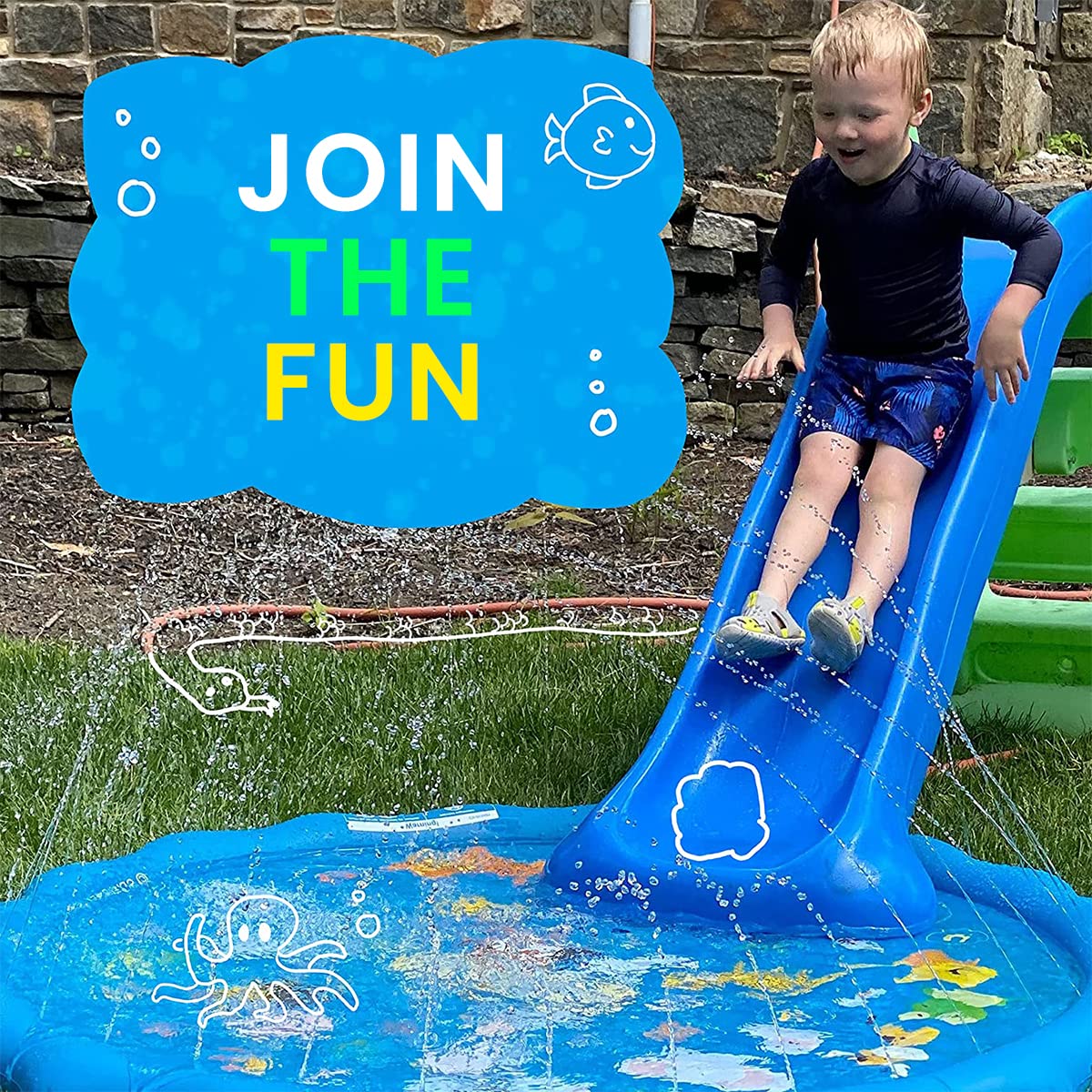 Proberos 66.9'' Kids Splash Pad for Fun Water Splash Pad for Kids Summer Outdoor Toy Water Pad with Water Inlet Nozzle Water Toy in Garden, Yard, Lawn