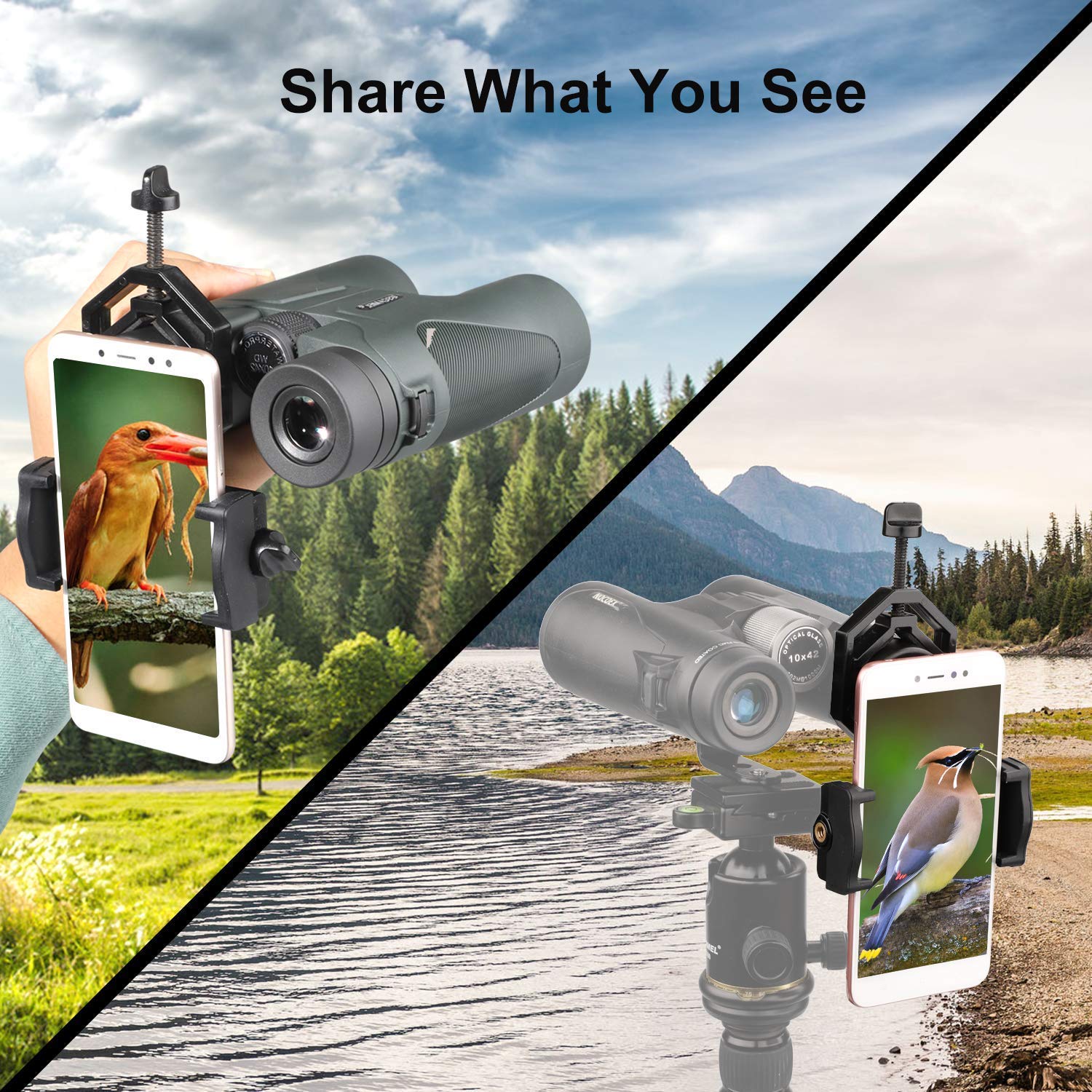 ELEPHANTBOAT Metal Telescope Spotting Scope Camera Mobile Phone Mount Holder Bracket Clip