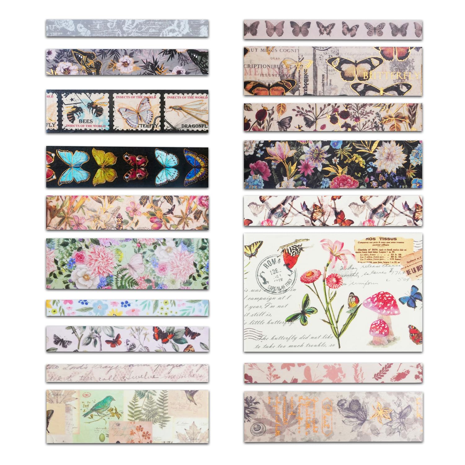 HASTHIP 20 Rolls Washi Tape Set - Floral Butterfly Decorative Masking Tape, Adhesive Tape for Bullet Journal Supplies, Junk Journal, Diy Craft, Scrapbooking Supplies, Gift Wrapping, Party Decoration