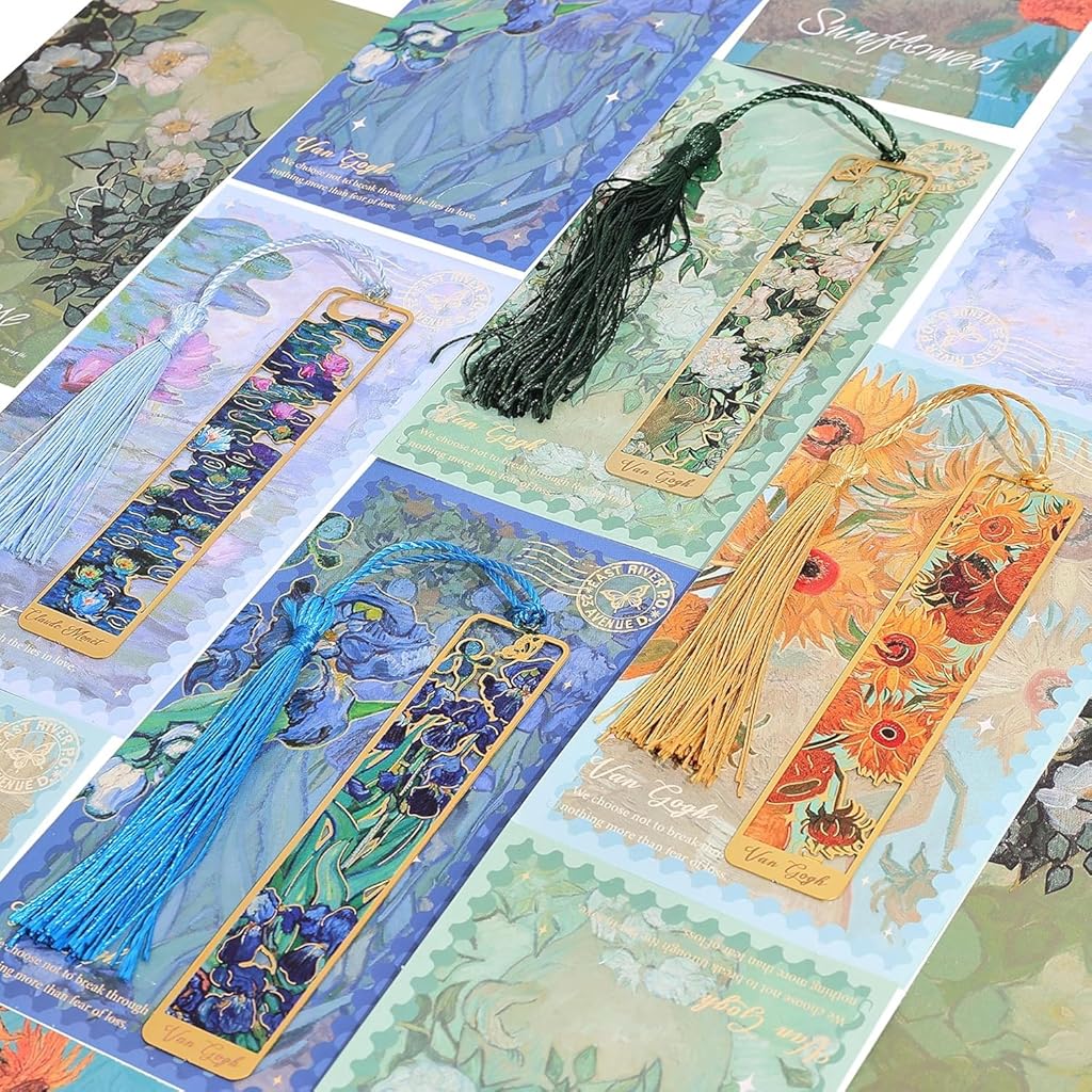 OFIFO® Metal Bookmark Set of 4 with Tassel, Gold Hollow Van Gogh Design, Artistic Book Marker for Readers, Unique Gift for Book Lovers, Students, Men, Women, Kids.