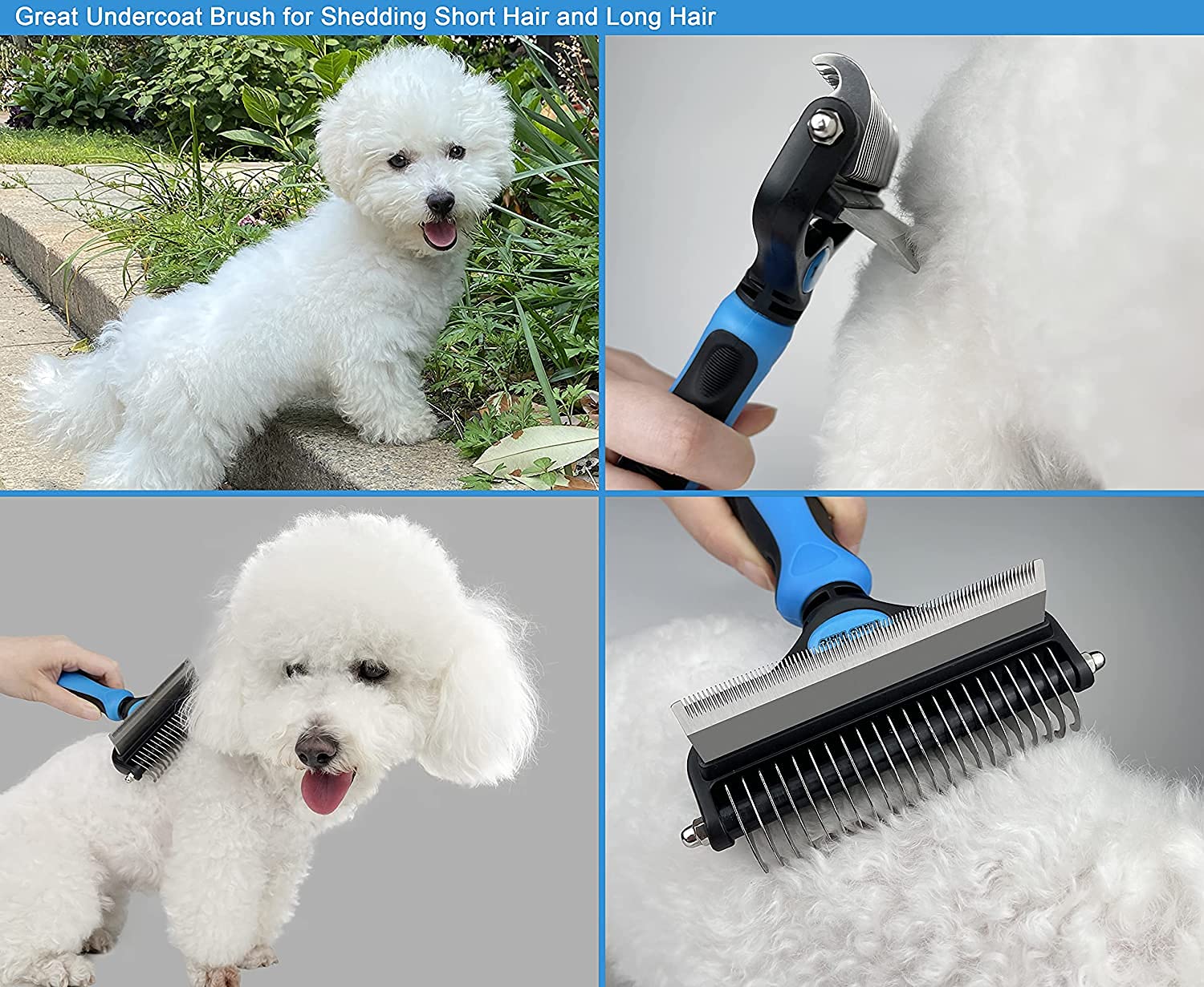 Qpets Dog Brush Dogs Comb 2 in 1 Deshedding Tool& Dematting Undercoat Rake for Mats& Tangles Removing, Dog Grooming Kit, Pet Brush,Great for Short to Long Hair Small Large Breeds
