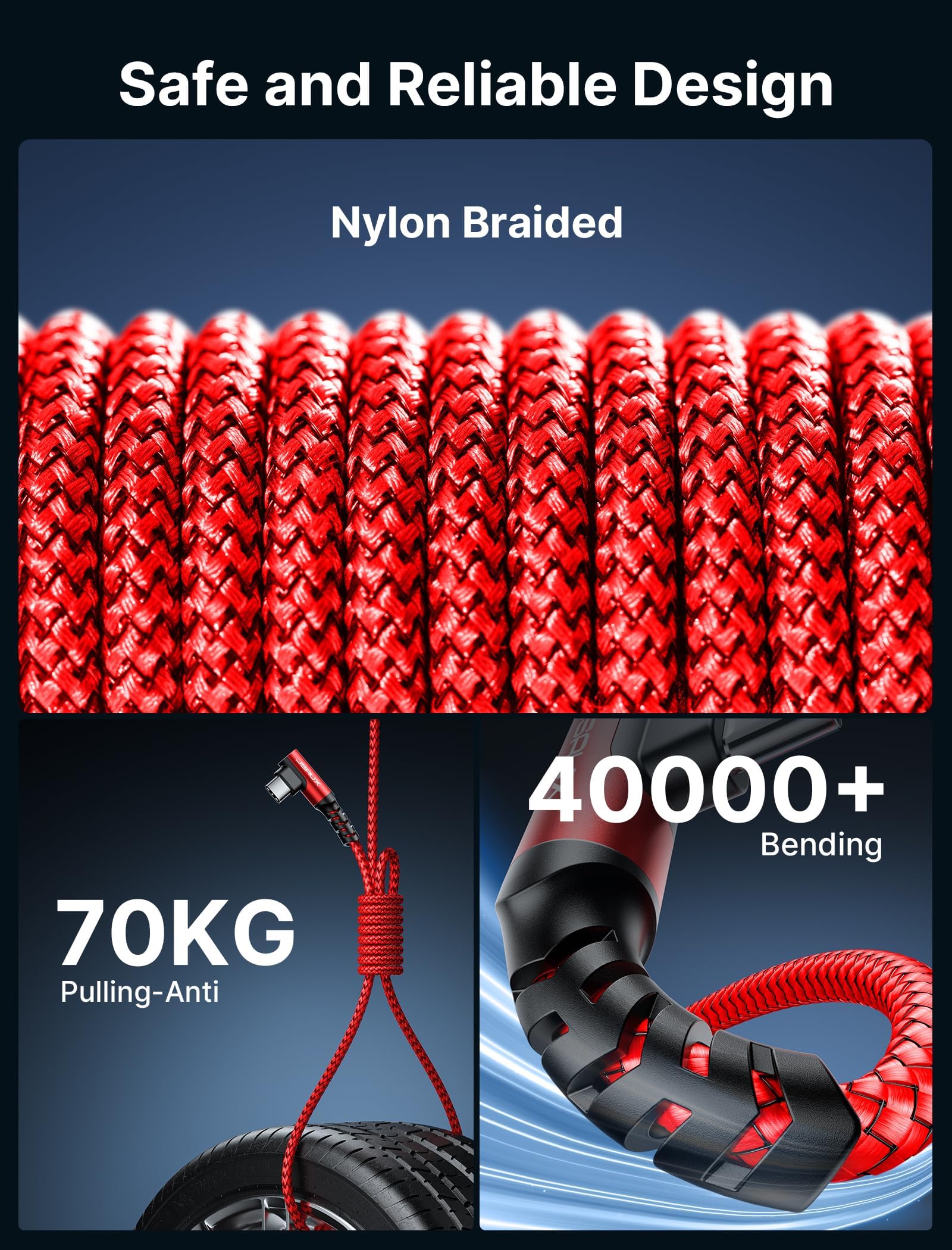 JSAUX 2Pcs USB C Cable for iPhone 15 PD 100W 4 in 1 USB C Cable 9.8Ft Dual USB C/USB Charging Cable USB C to USB C Cable USB to USB A Cable Red Nylon Braid USB C Charging Cable