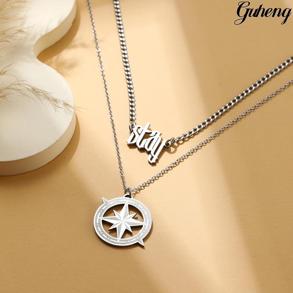 SANNIDHI® Stray Kids Necklace Inspired Merch Necklace Set –“Stay” Pendant Compass Design Jewelry Accessory for Stay Fans Gifts