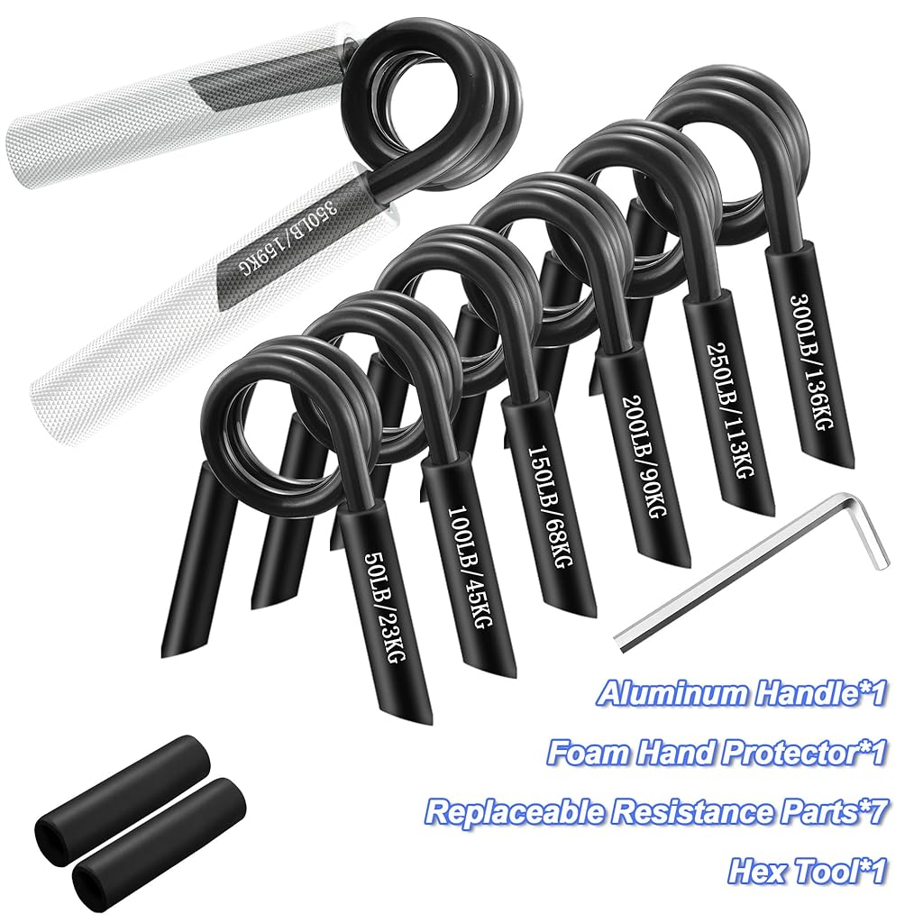 Proberos® 50-350lbs Adjustable Hand Grip Strengtheners Set 7-In-1 Hand, Wrist & Forearm Strengthener with Aviation Aluminum Alloy Build, Foam Overgrips for Comfort, Portable for Gym, Office & Travel