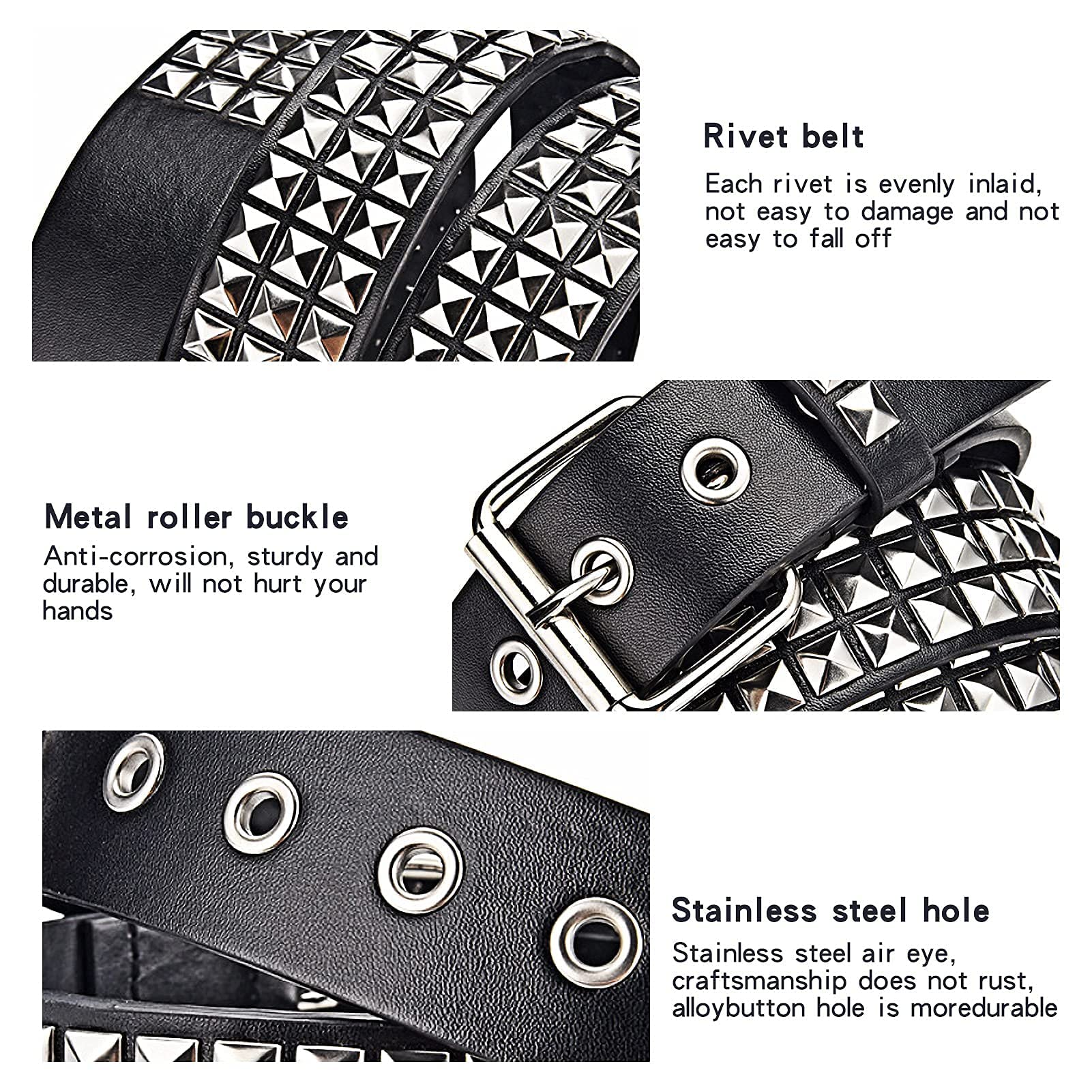 GUSTAVE Black PU Leather Punk Rock Gothic Studded Wide Belts for Men & Women with Jeans, Jacket, Chains & Clothing Accessories, length- 110cm