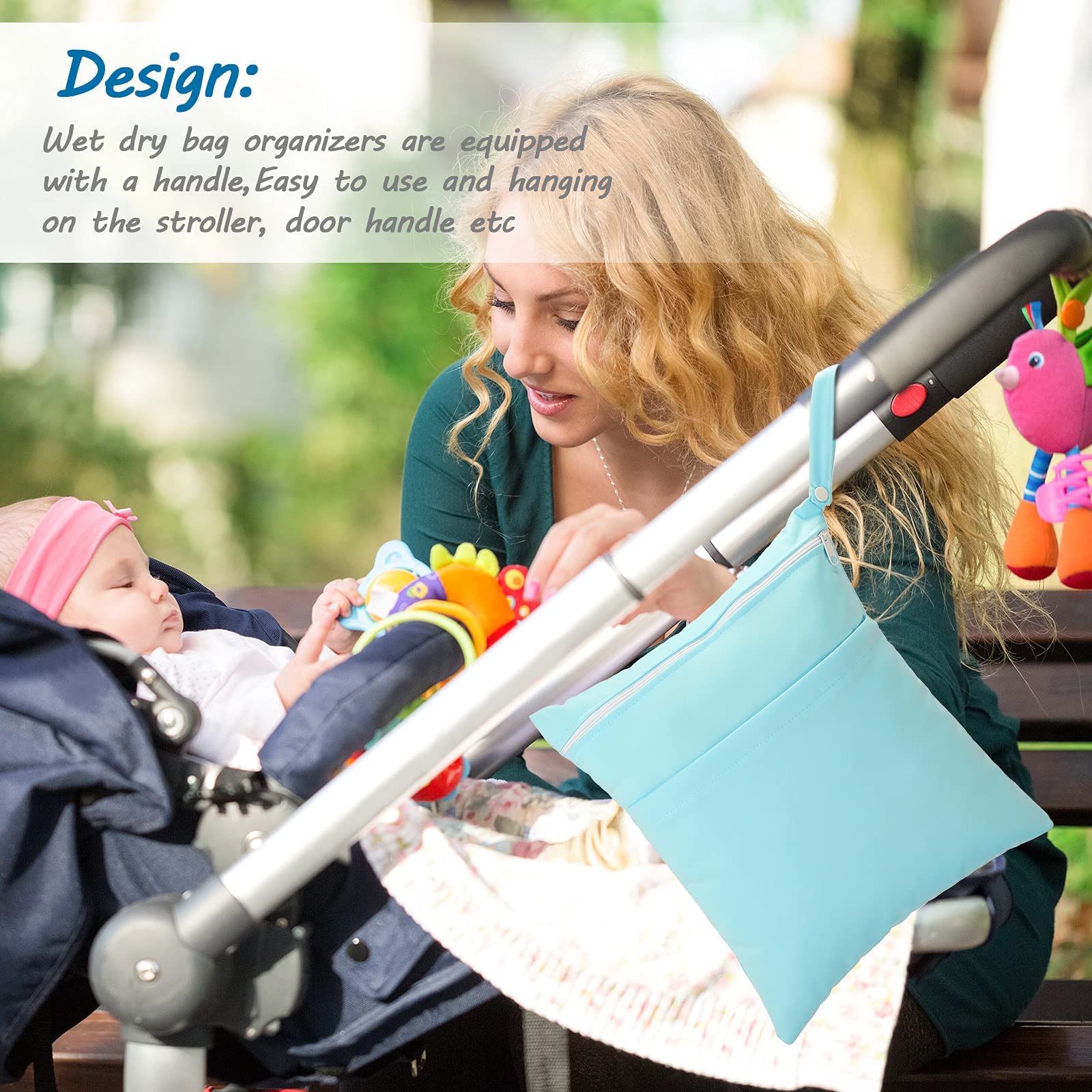 SNOWIE SOFT 2Pcs Baby Diapers Storage Pouches Double Layer Zipper Diaper Storage Bag Toiletries Pouches Makeup Pouches TPU Waterproof Utility Storage Pouch with Hand Strap, 30x36cm