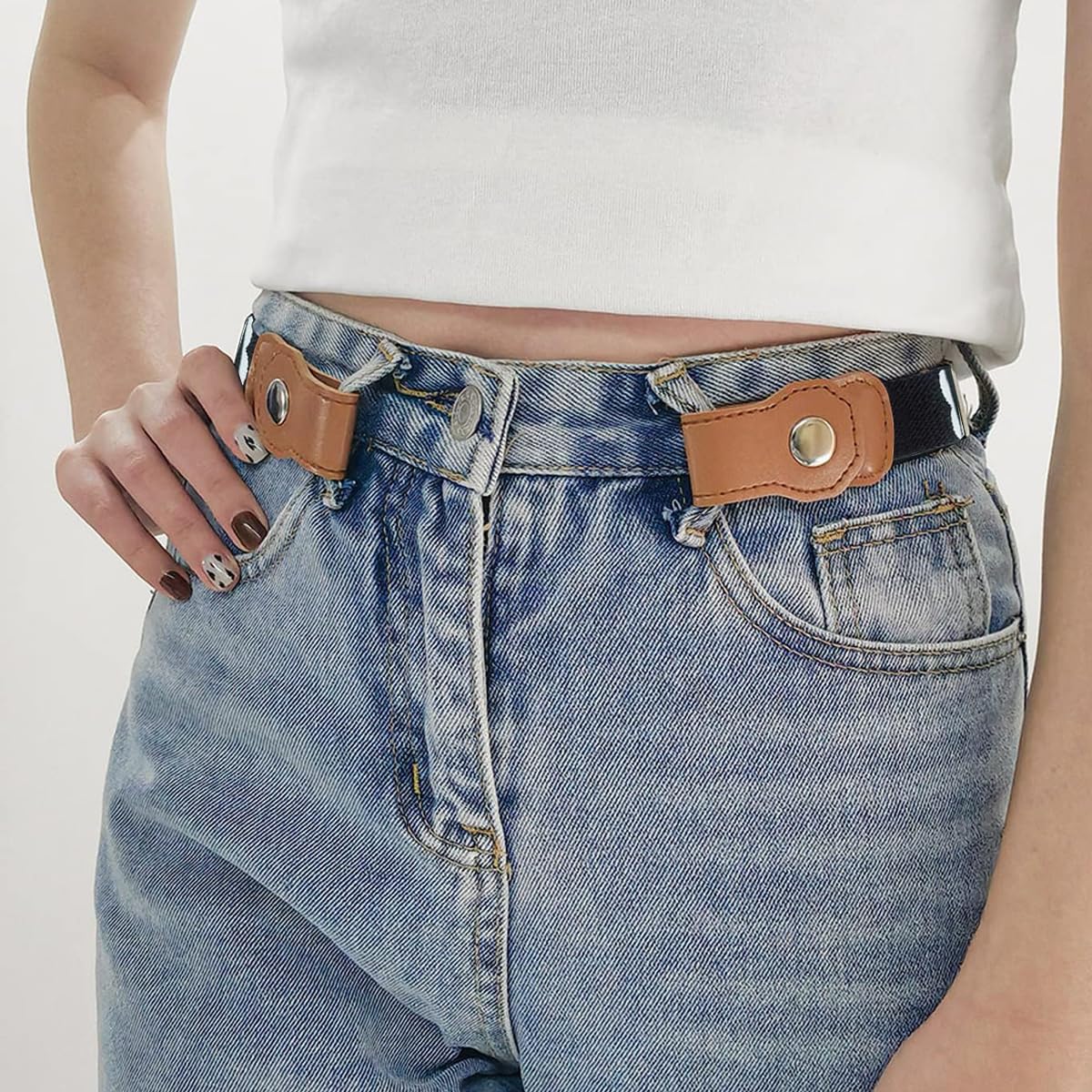 SNOWIE SOFT 2Pcs Kids Adjustable Waist Belt Buckle Free Webbing Nylon Stretchy Jeans Belt with Snap Button Closure Buckle Free Rainbow Waist Belt for Boys and Girls