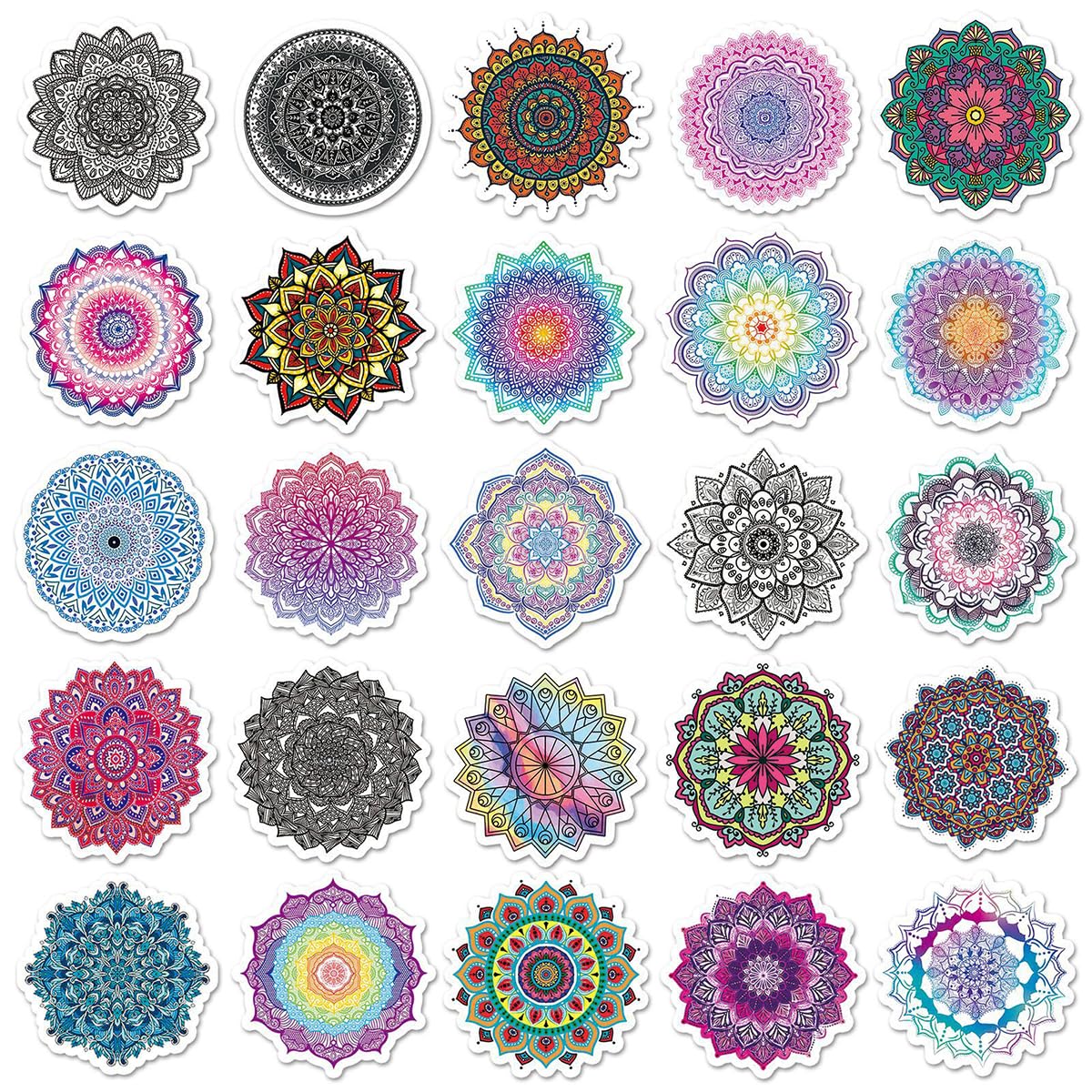 HASTHIP 50Pcs Mandala Art Stickers - Waterproof Vinyl Mandala Art Flower Stickers for Laptop Luggage Skateboard Computer Phone Bumper Scrapbook