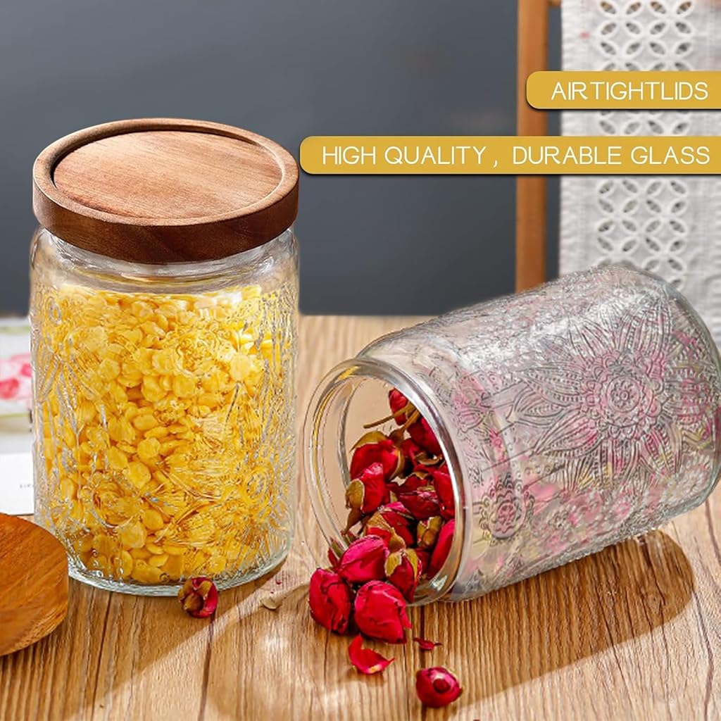 HASTHIP® 24 OZ Airtight Glass Storage Jar with Bamboo Lid - for Kitchen Counter & Pantry - Ideal for Sugar, Flour, Coffee, Tea, Candy, Oats, Cereal