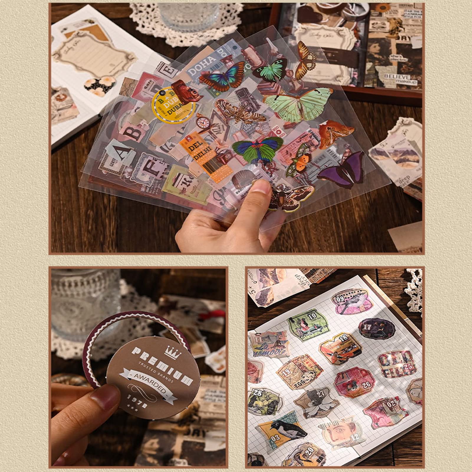 HASTHIP Vintage Scrapbook Stickers Pack with A6 Notebook, Aesthetic Paper, Washi Tape for DIY Craft Journaling Bullet Junk Journal Planners Album