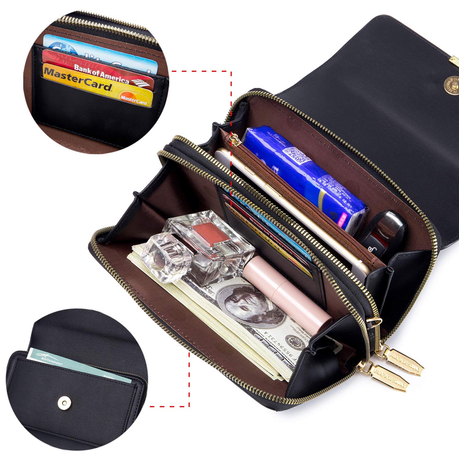 PALAY Crossbody Bag for Women Fashion Purse Bag Phone Sling Bag Black PU Crossbody Bag Shoulder Bag Small Double Layer Zipper Purse Bag Phone Bag