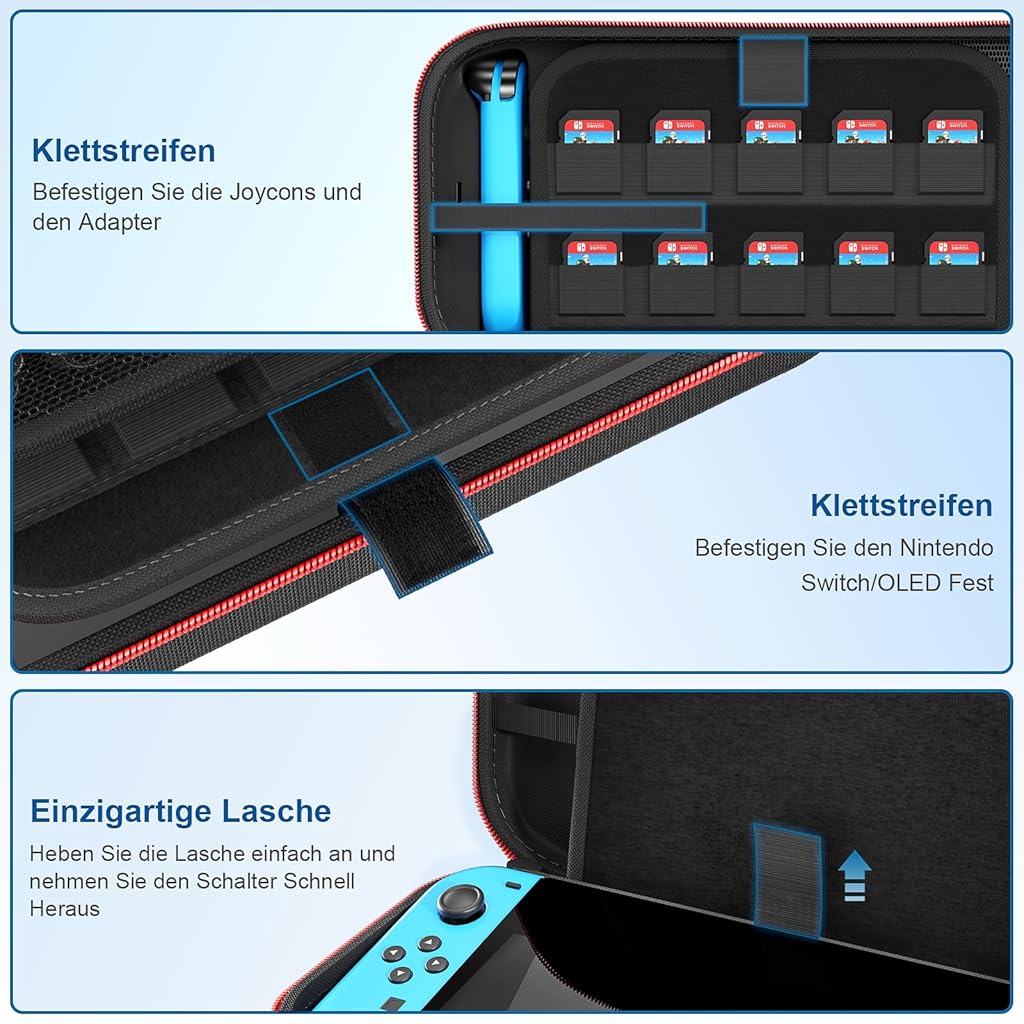 ZORBES® Compatible with Switch Storage Bag Travel Case for Switch/OLED Game Console EVA Waterproof Anti-scratch Travel Bag Accessories Storage Bag for Switch/OLED, with 20 Switch Games Slots