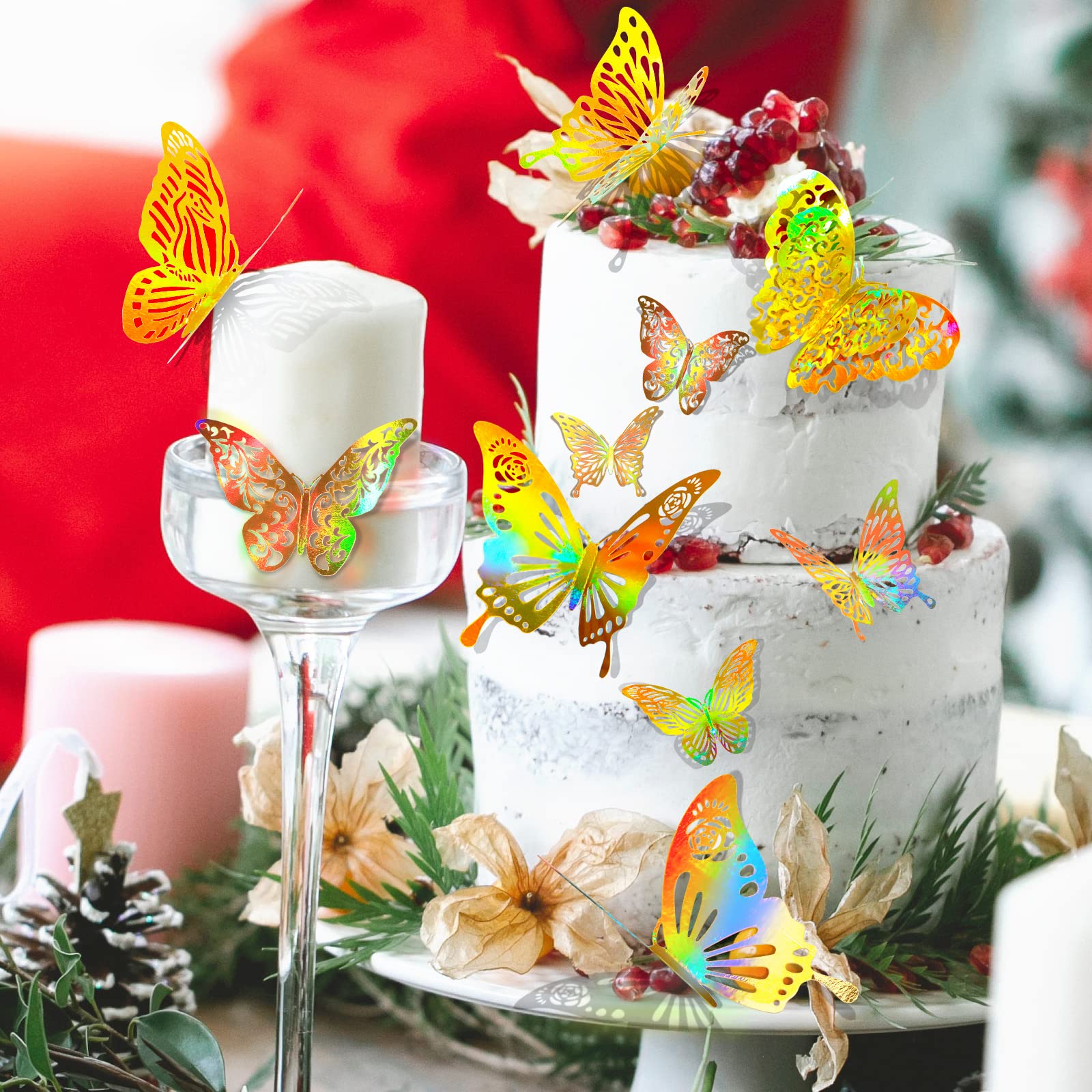 HASTHIP 60pcs 3D Butterfly Stickers For Wall with Sticking Pad Decor Removable Butterfly Wall Stickers Hollow Mural Decals DIY Art Crafts for Baby Home Decor Refrigerator Decoration