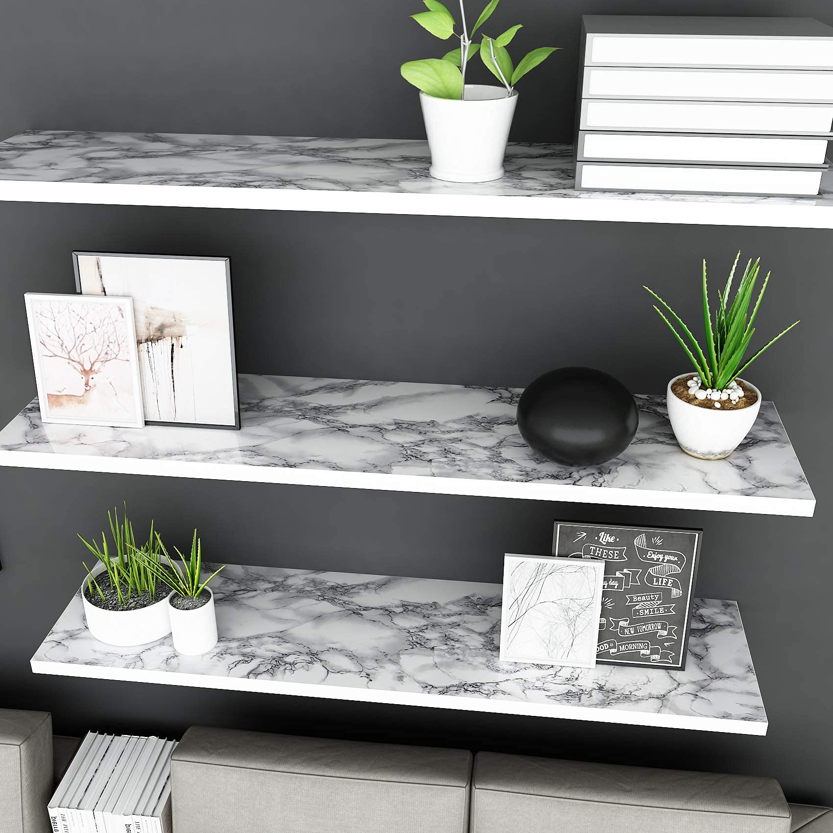 HASTHIP 60CM X 300CM Kitchen Wallpaper, Oil Stain Proof Waterproof Self-Adhesive Wall Stickers, Peel and Stick Wallpaper Marble Contact Paper for Kitchen Furniture, Walls, Table top, Floor (Black)