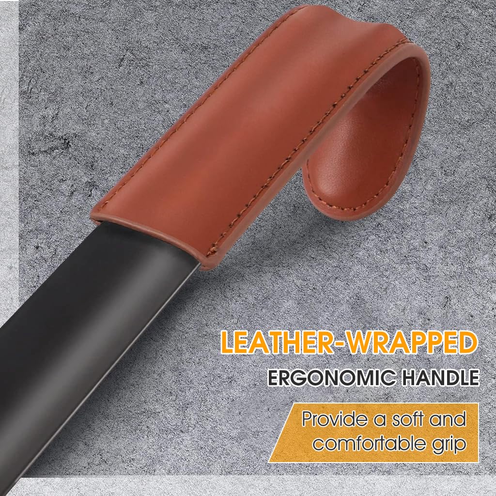 PALAY Shoe Horn for Men Long Handle Shoehorn Stainless Steel 16.5 In Shoespooner with Leather Handle Cover for Seniors, Pregnant Women, Kids - Hanging Design