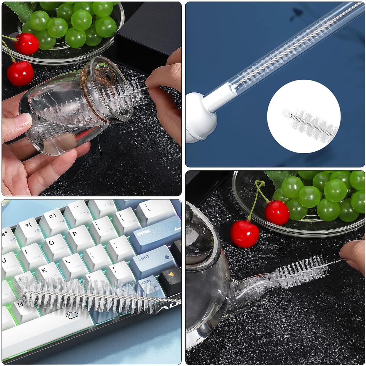 HASTHIP 12pcs Straw Cleaner Brushes, 8 Inch Tube Cleaning Brush and Nylon Pipe Brush Kit for Sippy Cup, Tumbler, Water Bottle, Drinking Straw, White