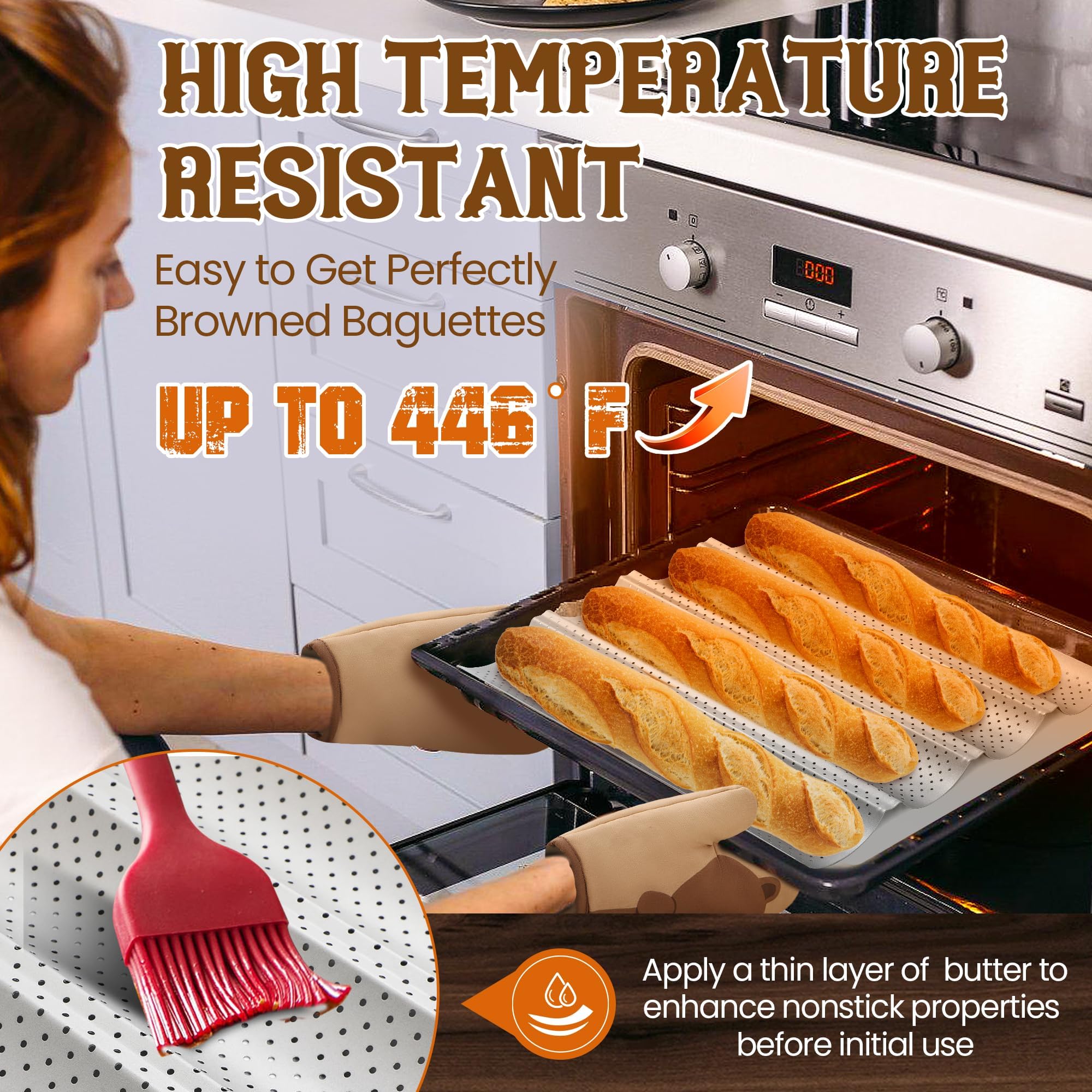 HASTHIP Loaf Bread Proofing Tray 14.9 inches 4-Groove Heat Resistant Carboon Steel Baking Tray for Chewy Loaf Bread Non-stick Coated Baking Tray for Sourdough, French Bread