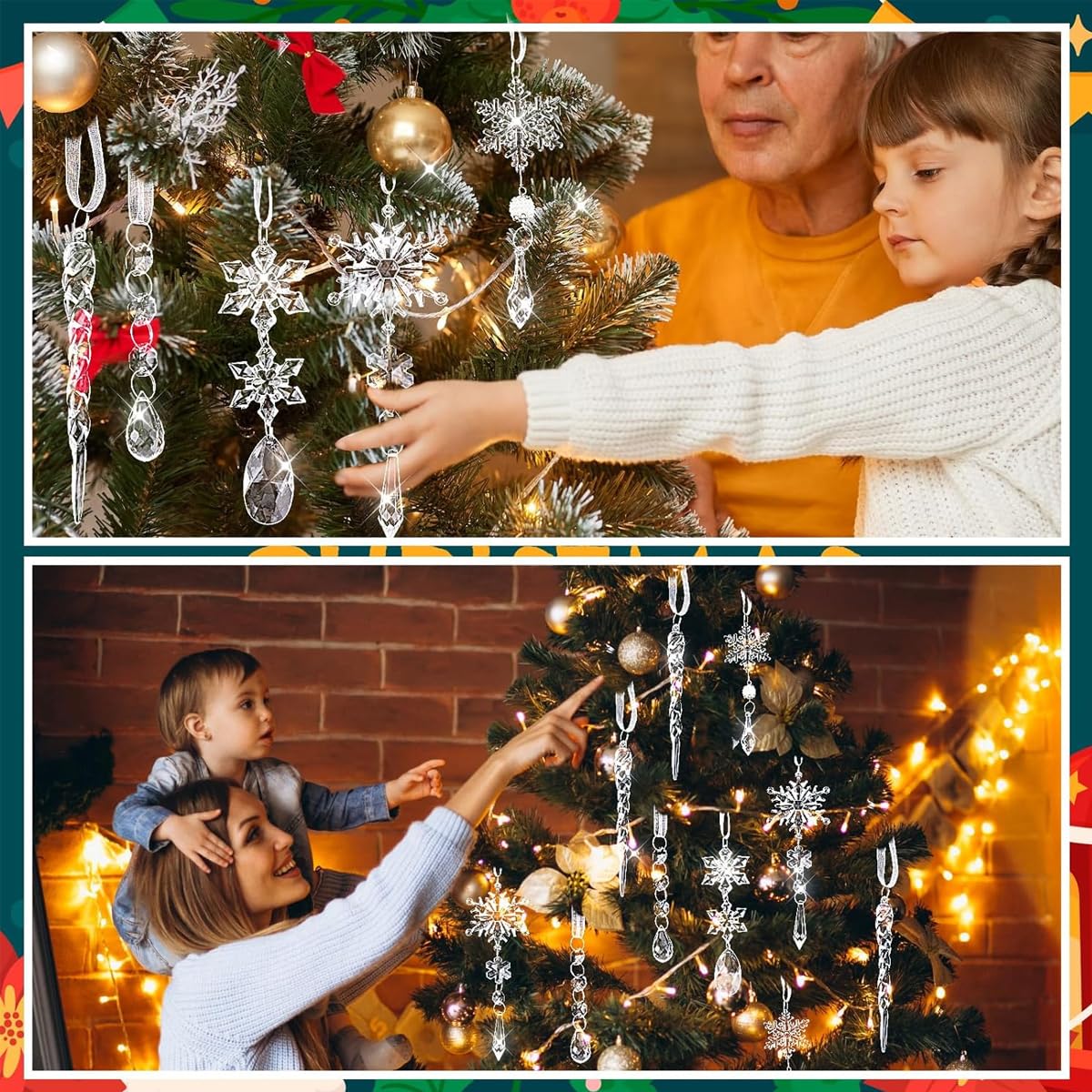 HASTHIP 10pcs Christmas Tree Hanging Ornament Crystal Acrylic Christmas Ornaments for Christmas Tree Transparent Snowflake Icicle Christmas Hanging Ornament