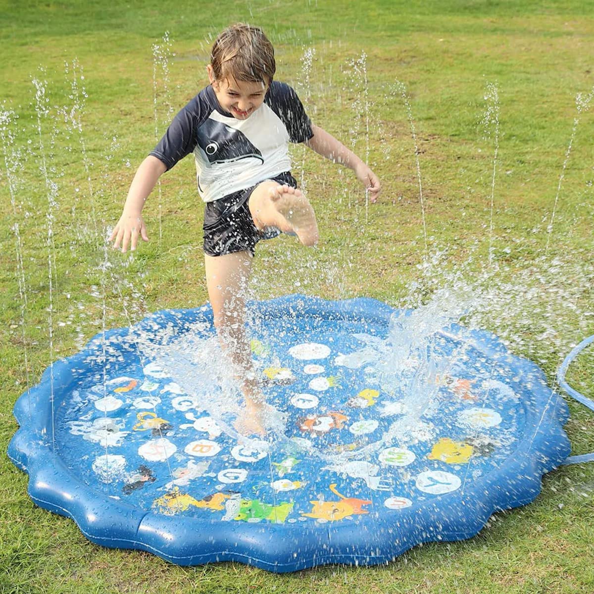 Proberos 66.9'' Kids Splash Pad for Fun Water Splash Pad for Kids Summer Outdoor Toy Water Pad with Water Inlet Nozzle Water Toy in Garden, Yard, Lawn