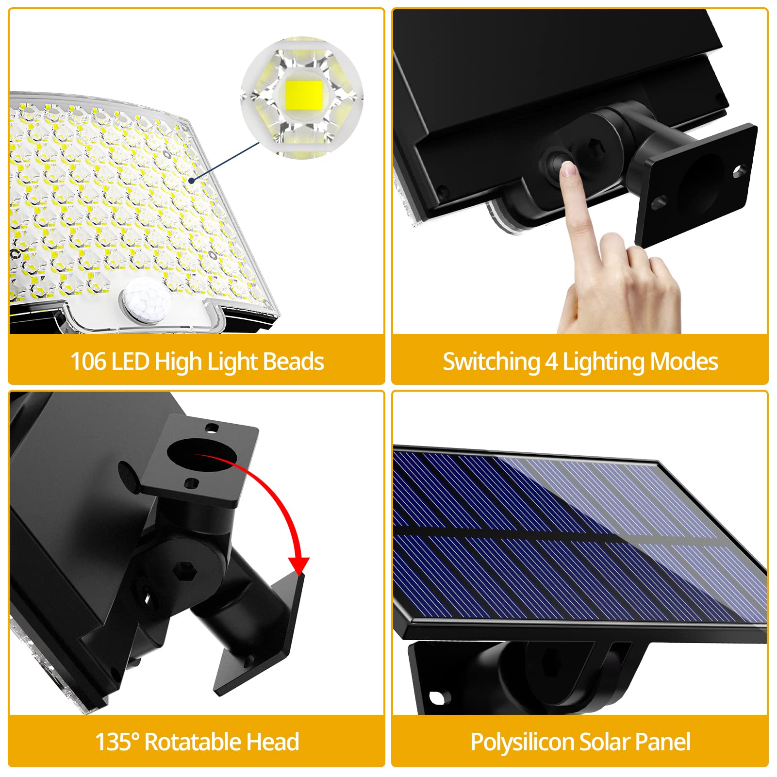 ELEPHANTBOAT 106 LED Motion Sensor Solar Light Outdoor Waterproof IP65, Solar Led Light for Outdoor with Remote Control, Solar Lights 120° Lightin Angle Solar Wall Lights with 5 m Cable