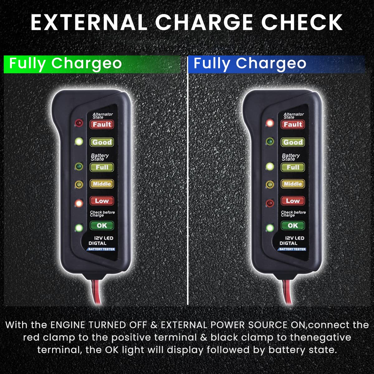 STHIRA Lukzer 12V Digital Battery Tester Alternator for Vehicles with 6 LED Lights