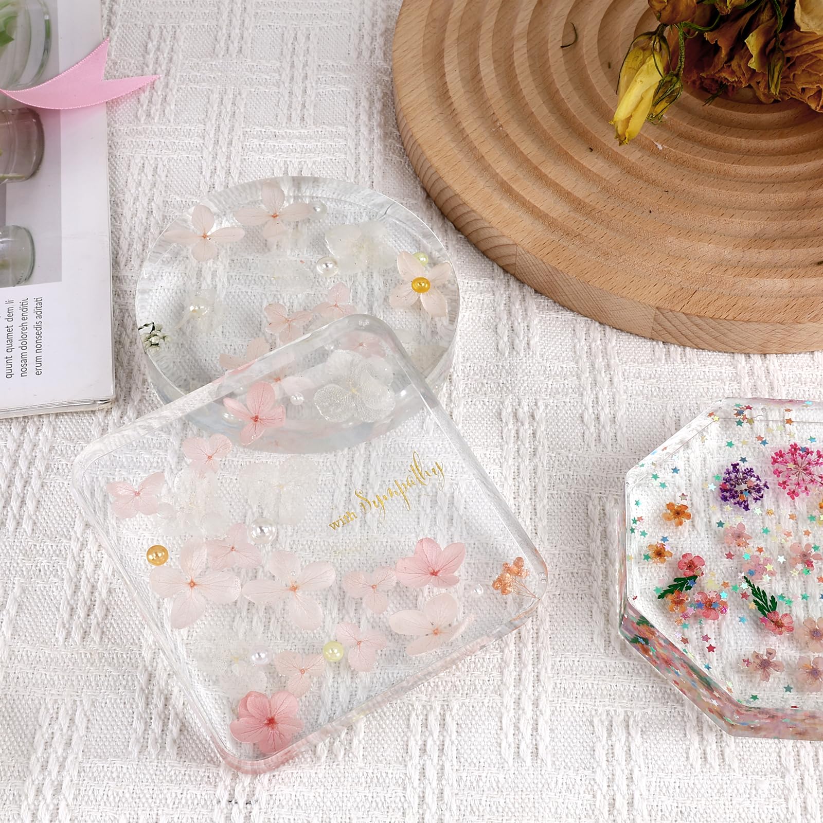 HASTHIP 6-Cavity Coaster Resin Silicone Mold Minimalism Geometric Coaster Resin Mold Hexagon, Round & Square Coaster Resin Mold DIY Coaster Resin Silicone Mold