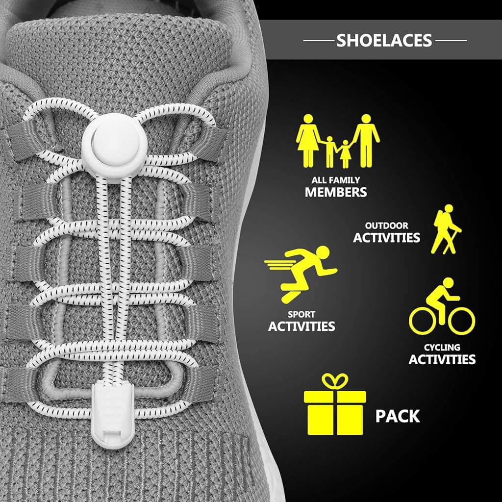 PALAY No Tie Shoelaces | Elastic Lock Shoe Laces For Adult Sneakers Fits Hiking Boots, Board Shoes and Casual Shoes (Gray)