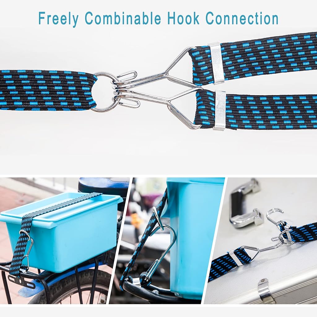 STHIRA® 8Pcs Luggage Strap for Motorcycle Bike with Metal Hooks 3.3ft High Elasticity Bungee Cord Elastic Rope for Cargo Travel Packaging