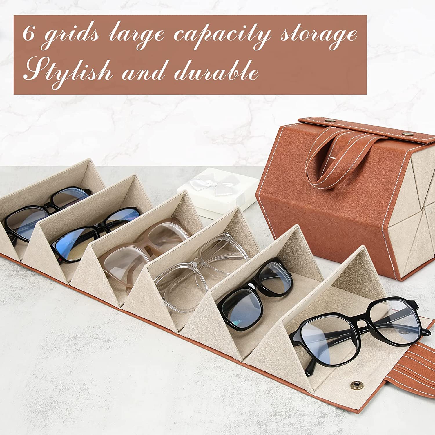 PALAY 6 Slot Sunglasses Organizer Box Men Women Eyewear Holder Portable Folding Sunglasses Organizer Case Wall Hanging Glasses Holder Rack Sunglass Case Multiple Sunglasses Spectacle Case